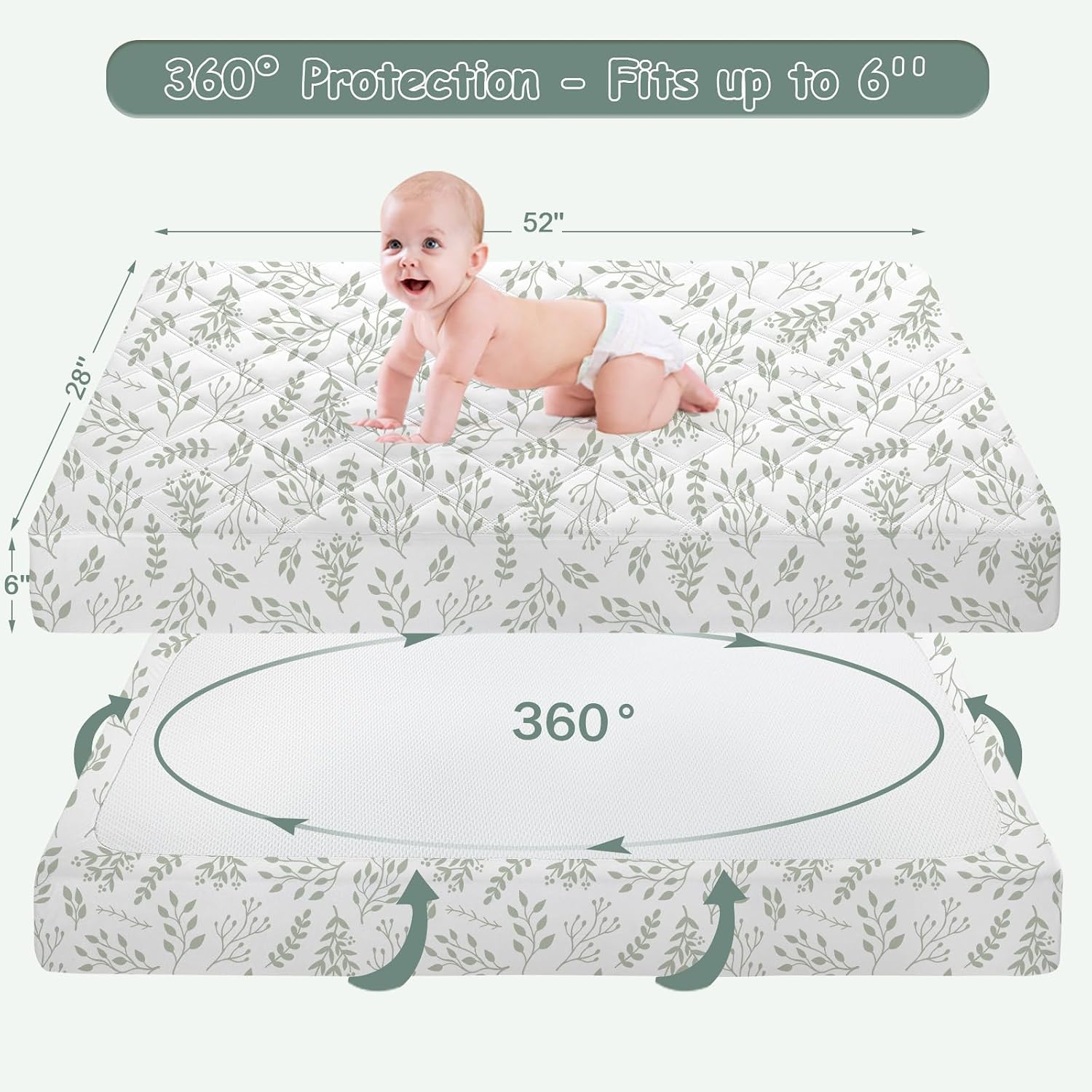 Detalle 2 de Yoofoss Waterproof Crib Mattress Protector, Quilted 2-Pack, 52" x 28