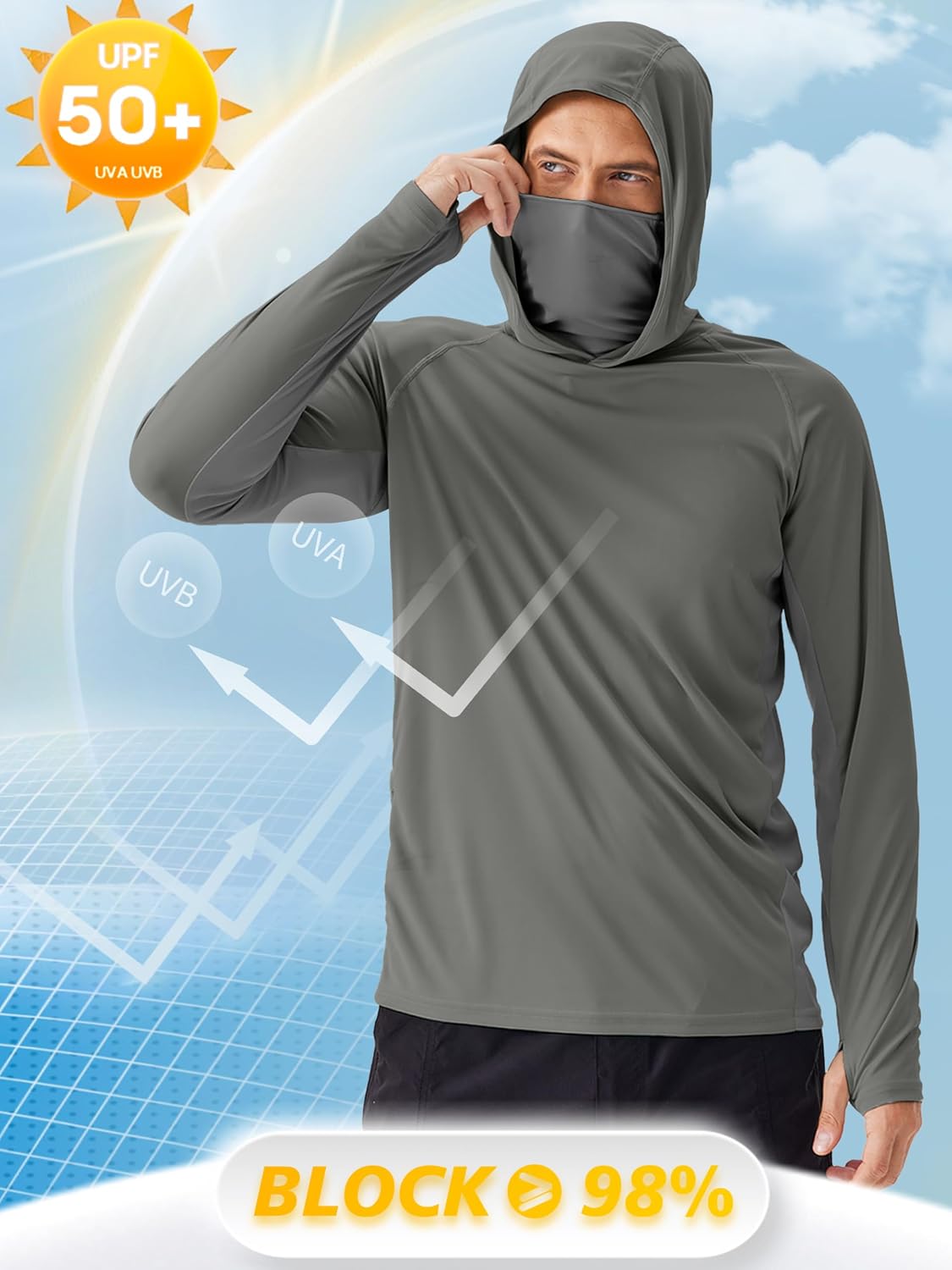 Thumbnail 4 de PINSPARK Men's Sun Protection Hoodie with Mask UPF 50+ — Versatile Outdoor Shield for Fishing, Hiking, and More
