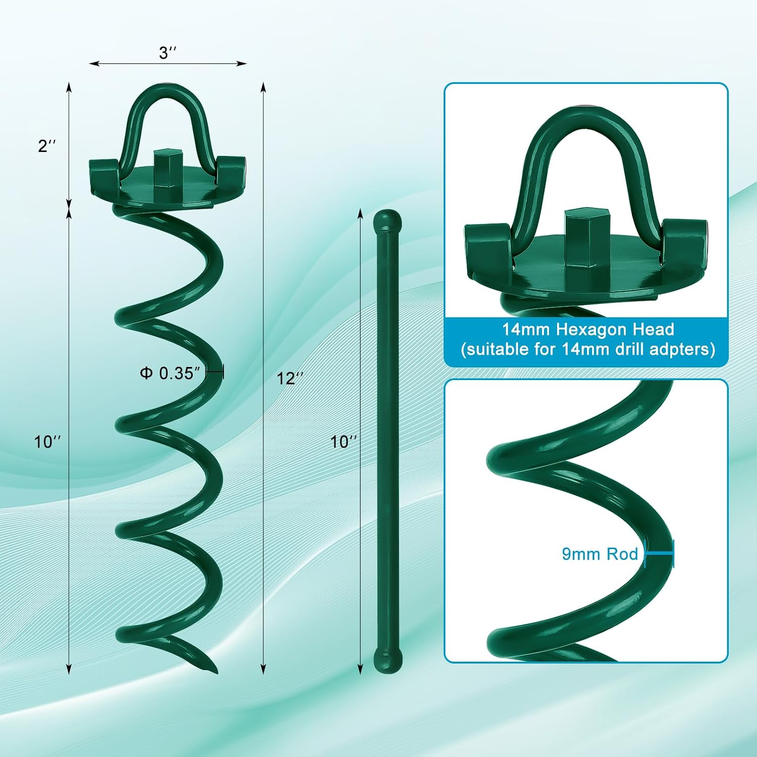 Detalle 2 de FEED GARDEN JC-LXDM-10IN-4 Ground Anchors, 12-Inch Steel Spiral Stakes, 4-Pack