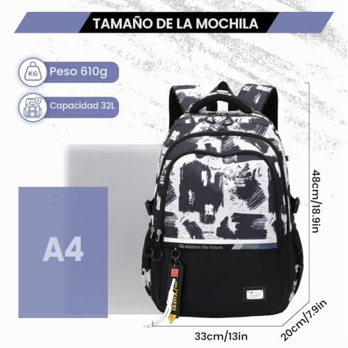 Detalle de Amythe Mochilas Escolares Adolescentes 32 L con Correa para Carro, Negro