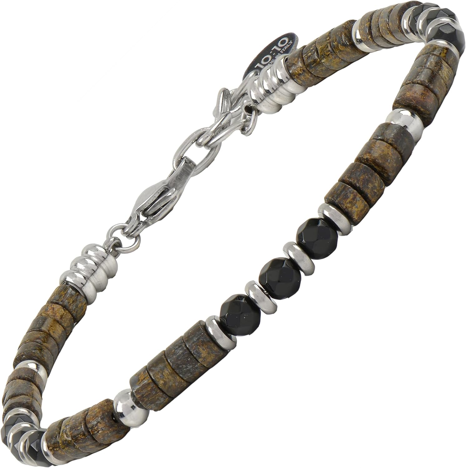 Thumbnail 4 de 10:10 Bracciale Uomo Pietre Dure Naturali Rondelle 4 mm in Acciaio Inox – Made in Italy