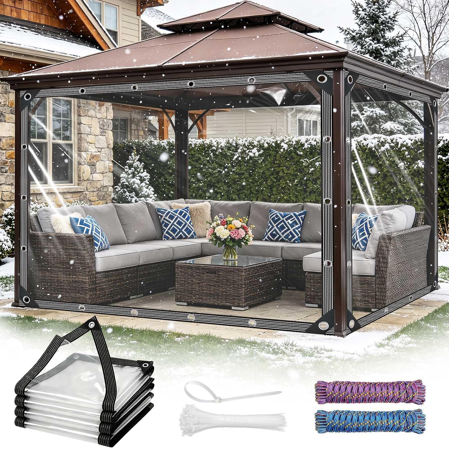 Detalle de QJMH 4' x 6' Clear PVC Tarp, 14 Mil with Grommets and Reinforced Edges