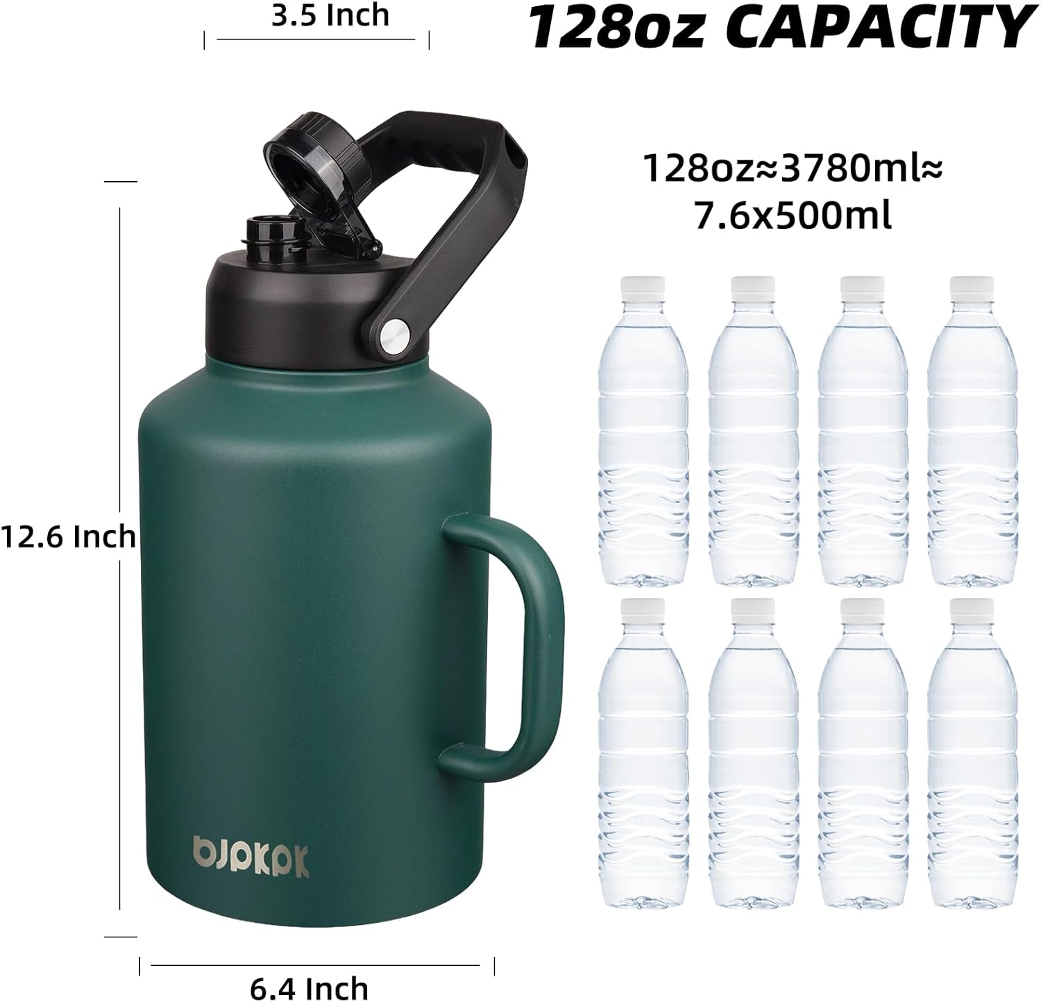 Thumbnail 4 de BJPKPK 1 Gallon Water Bottle with Handle — 128oz Insulated, BPA Free, Dishwasher Safe, Army Green