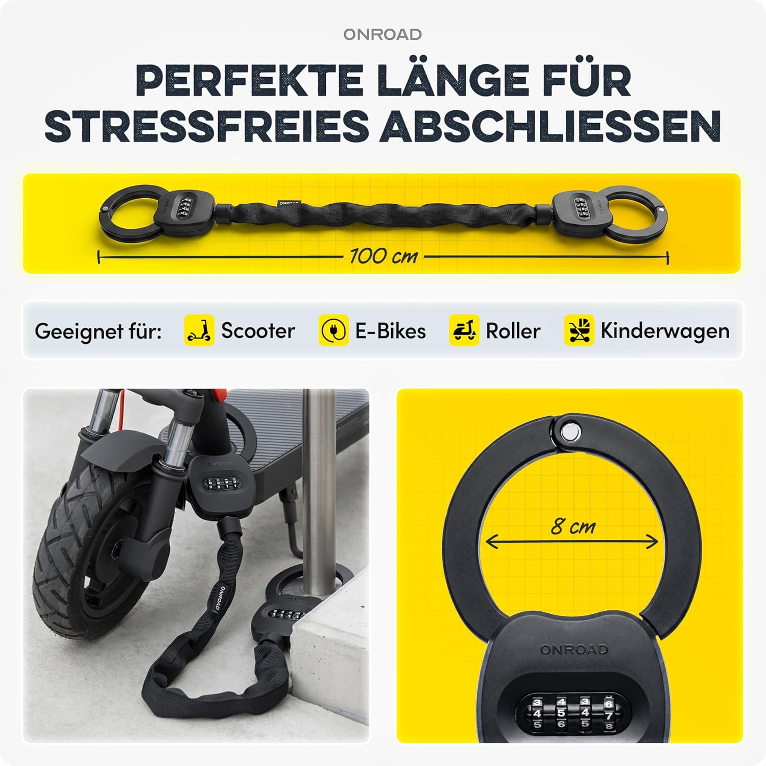 Detalle de SNAPSAFE E-Scooter Schloss mit Tasche – Zahlenschloss aus gehärtetem Stahl für E-Roller, inklusive Recovery-Funktion