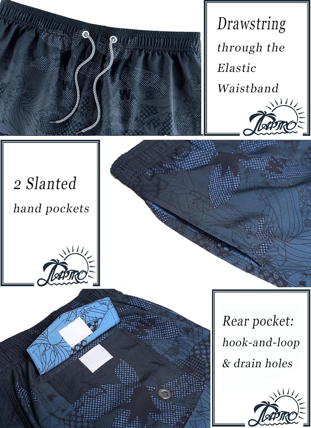 Detalle de APTRO Herren Badehose Lang – Schnelltrocknend, Regular Fit mit Innenslip