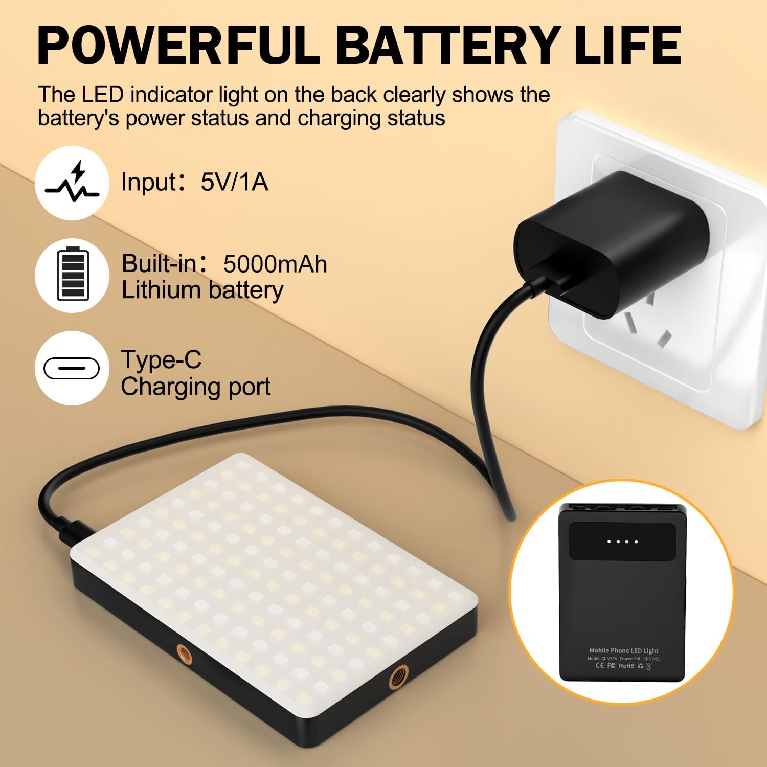 Detalle 2 de Singwil Selfie Light for Phones, 5000mAh