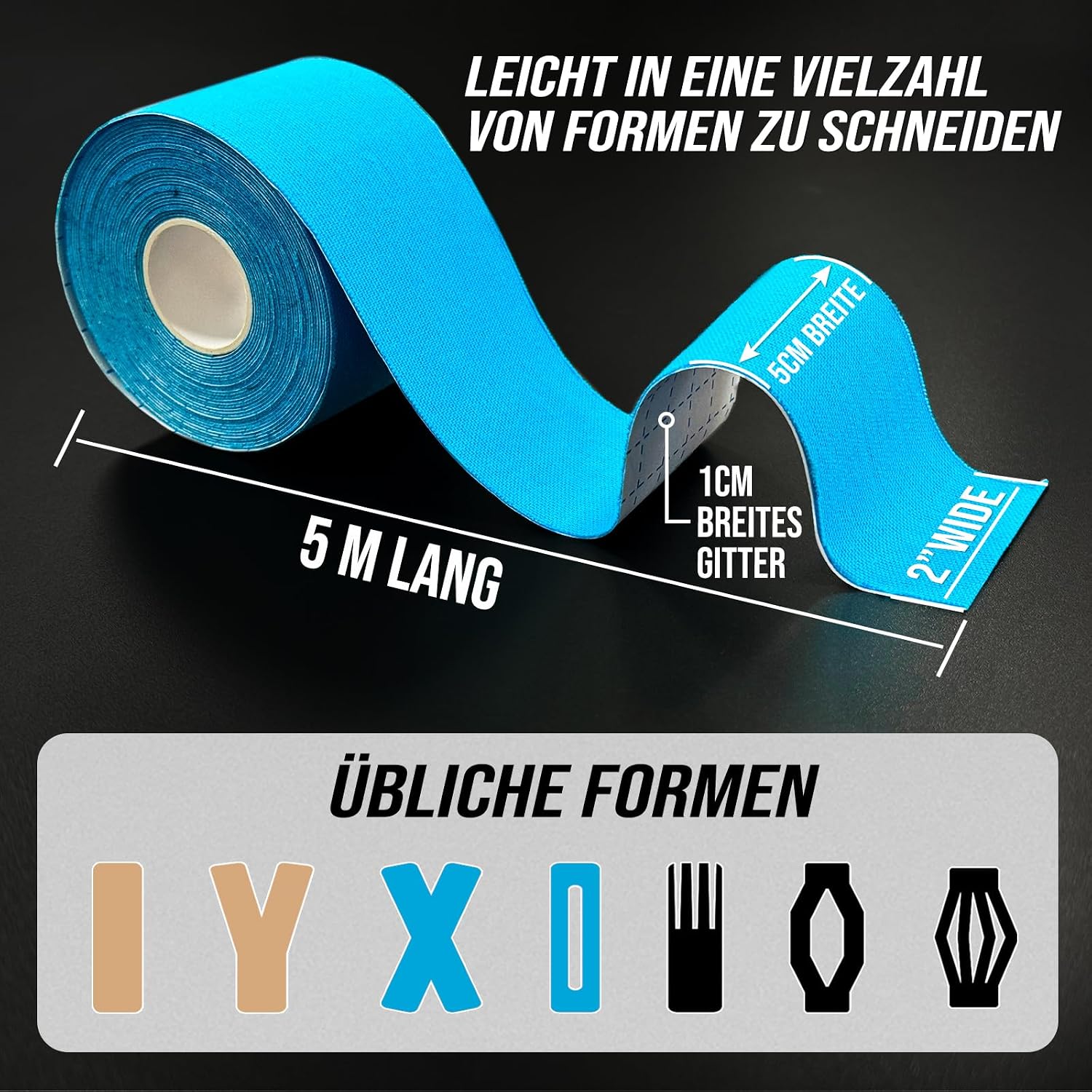 Thumbnail 4 de Ceeport Kinesiologie Tape – 5 cm x 5 m, 3 Rollen (Schwarz, Beige, Blau) – Muskel- und Gelenkunterstützung
