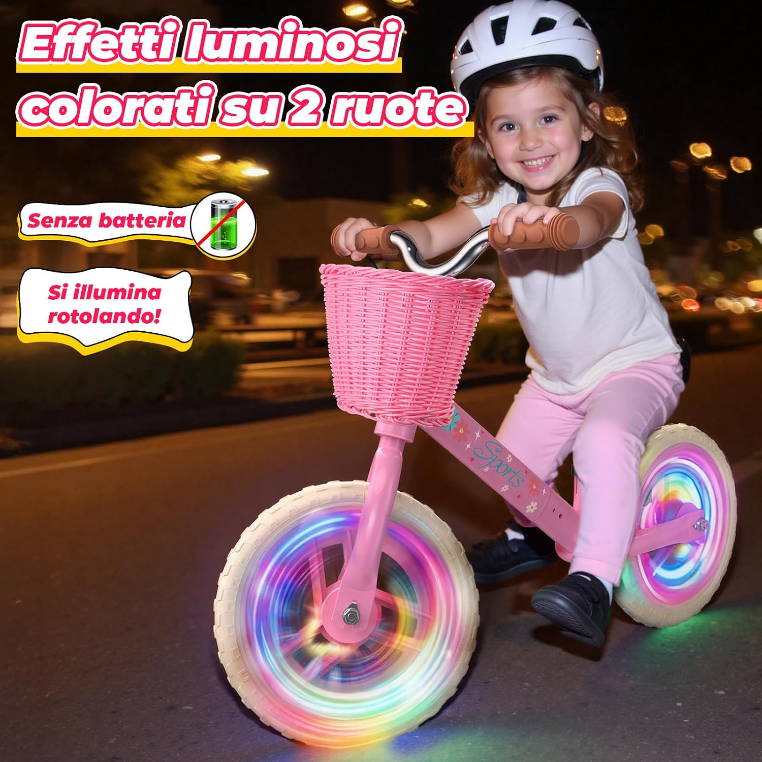 Thumbnail 2 de HappyGoLucky Bici Senza Pedali 2-5 Anni: design floreale, telaio in acciaio al carbonio e ruote luminose con cestino intrecciato