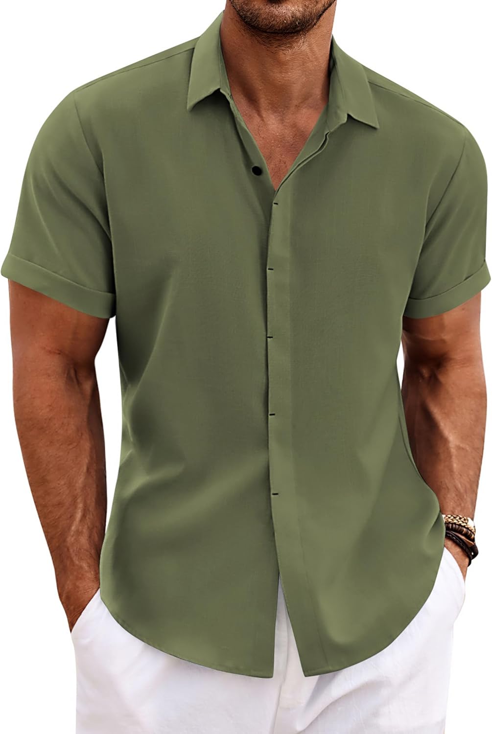 Thumbnail 6 de COOFANDY Chemise en Lin pour Hommes – Manches Courtes, Coupe Regular, Style Plage