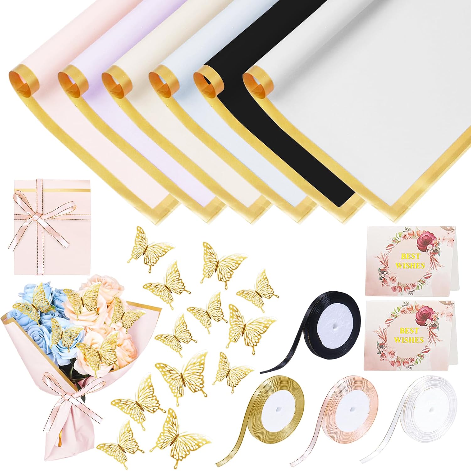 30 Sheets Flower Wrapping Paper 58×58 cm – 6 Colours Waterproof Gift Wrap Set