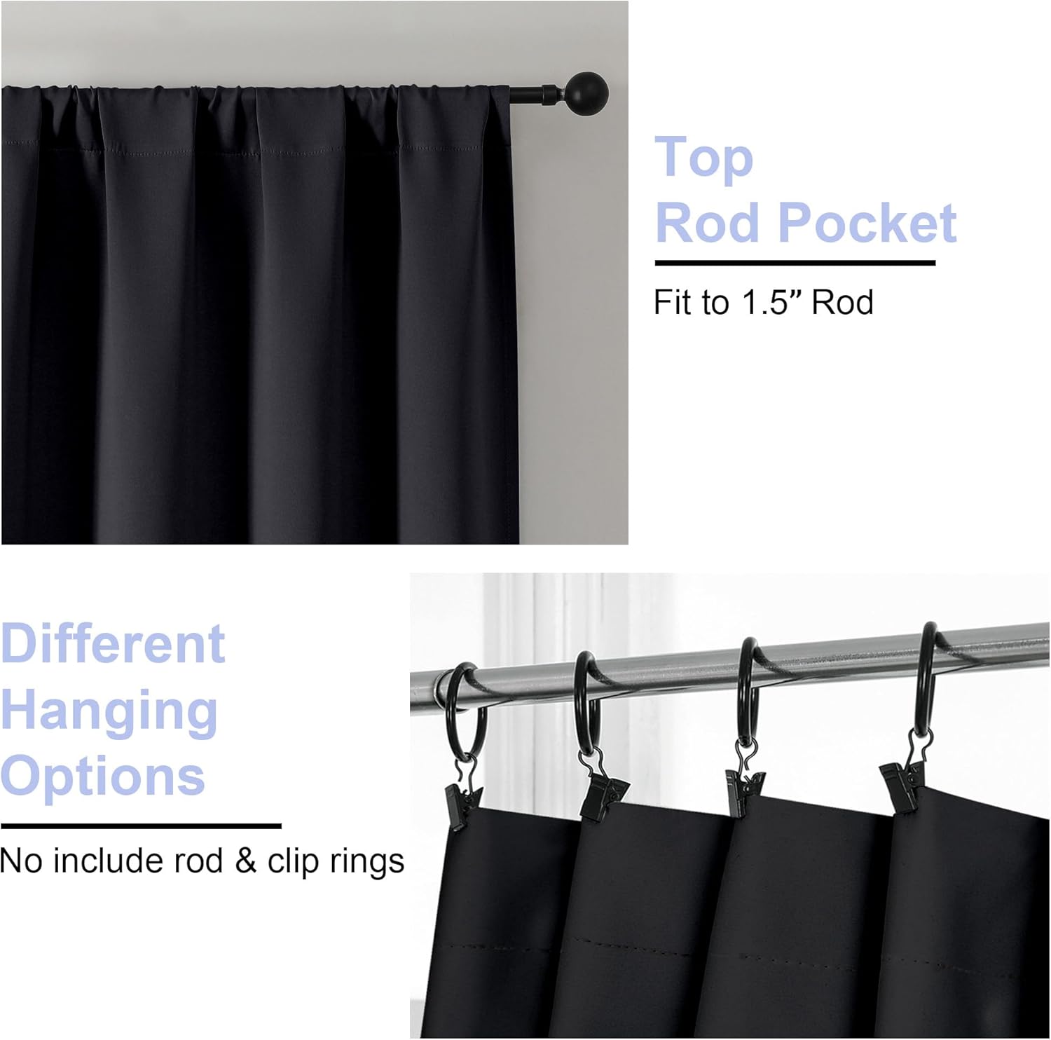 Thumbnail 3 de Simplebrand Ava Blackout Extra Long 2-Panels Curtains for Patio, 50x120, Black