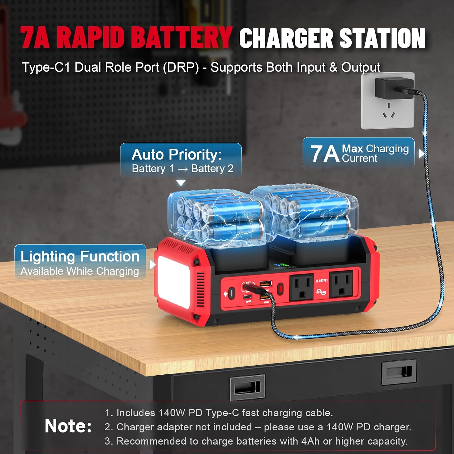 Detalle 1 de Azocek 350W Power Inverter for Milwaukee 18V Batteries, Pure Sine Wave