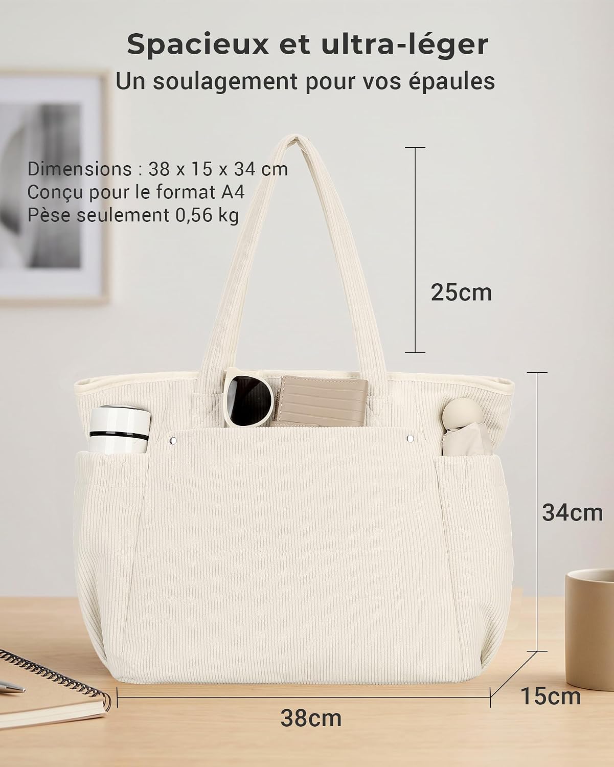Detalle 1 de Makukke grote corduroy laptoptas voor dames, tot 15,6 inch