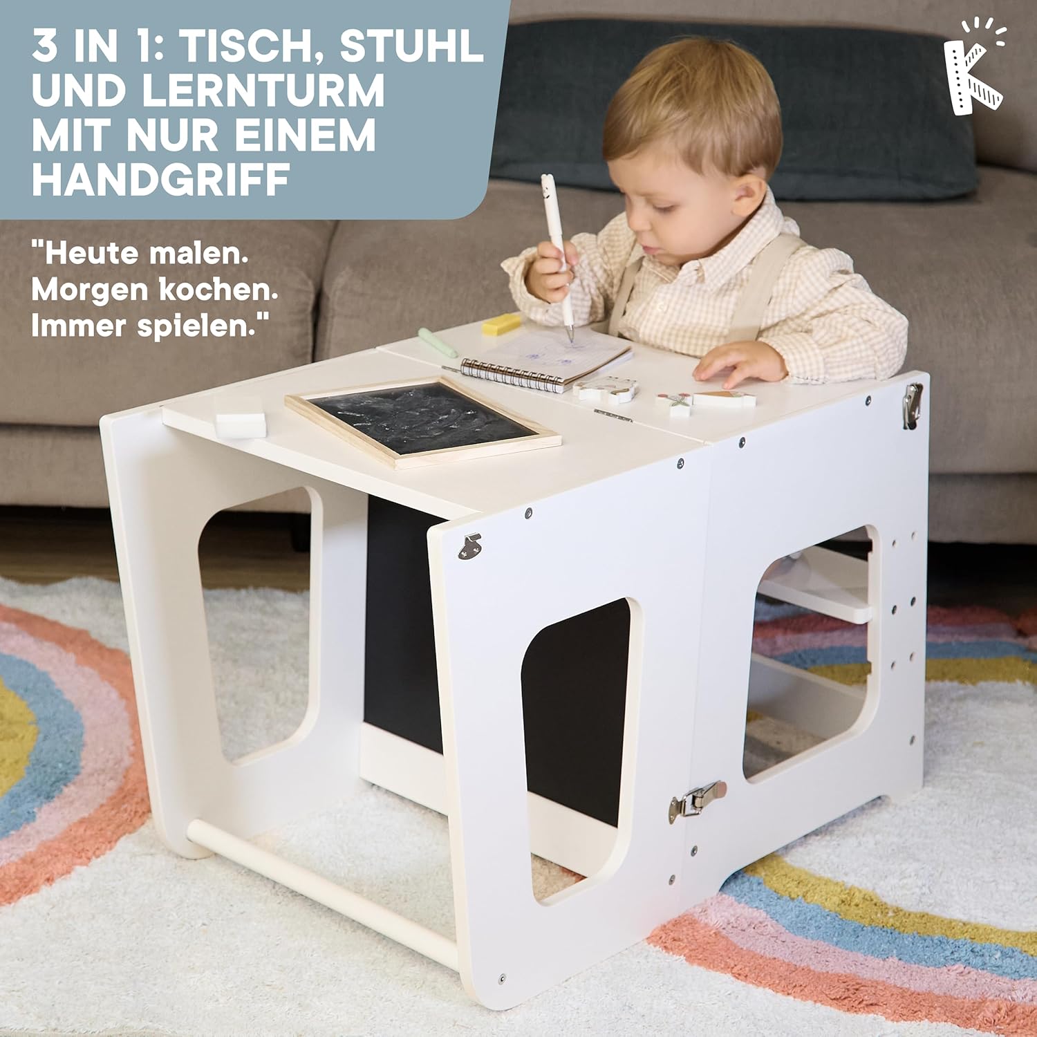 Thumbnail 2 de KYWAI Montessori Lernturm ab 1 Jahr – 2-in-1 klappbar, Tisch- und Lernturm aus Massivholz