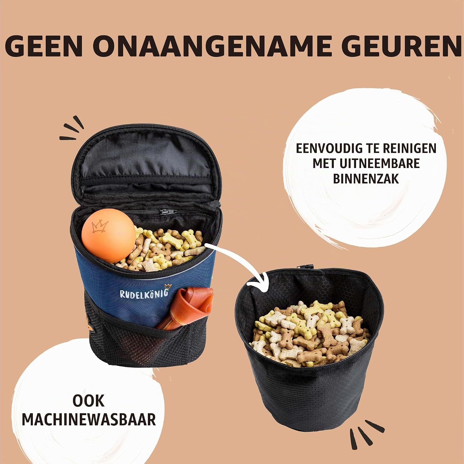 Detalle 1 de Rudelkönig hondentrainingstas 1,2 liter met poepzakdispenser en reflectoren