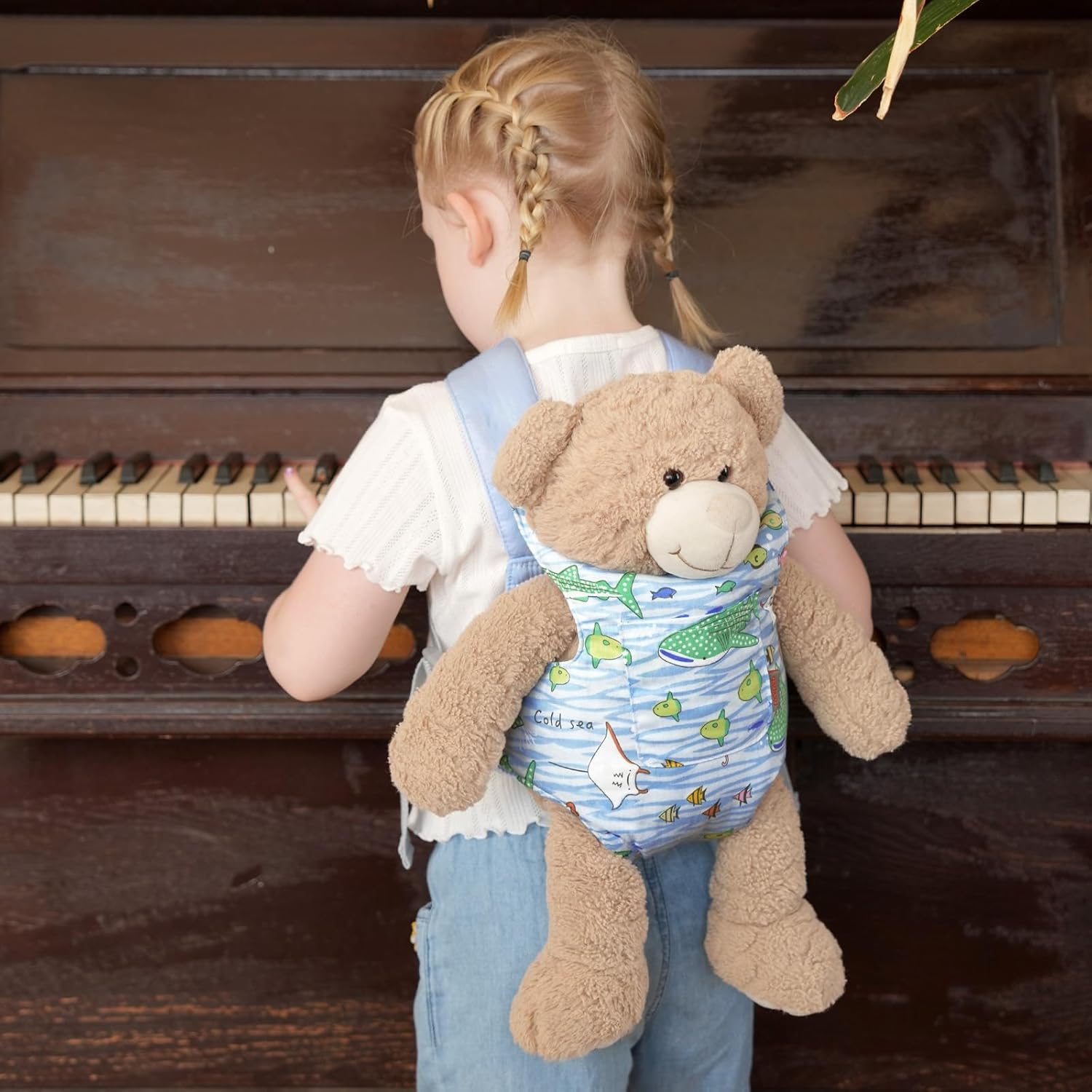Detalle 2 de GAGAKU Puppentrage für Kinder – Babysimulations-Trage mit verstellbaren Trägern, Blau – Fische im Meer