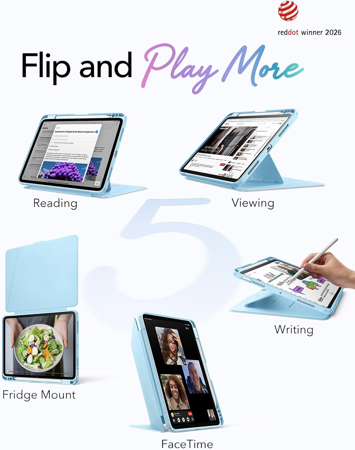 Detalle de ESR Hülle für iPad Air 11 Zoll M4/M3/M2 (2026/2025/2024) – Vertikalsäule, Mehrwinkel-Stand, Ultrastabil, Hellblau
