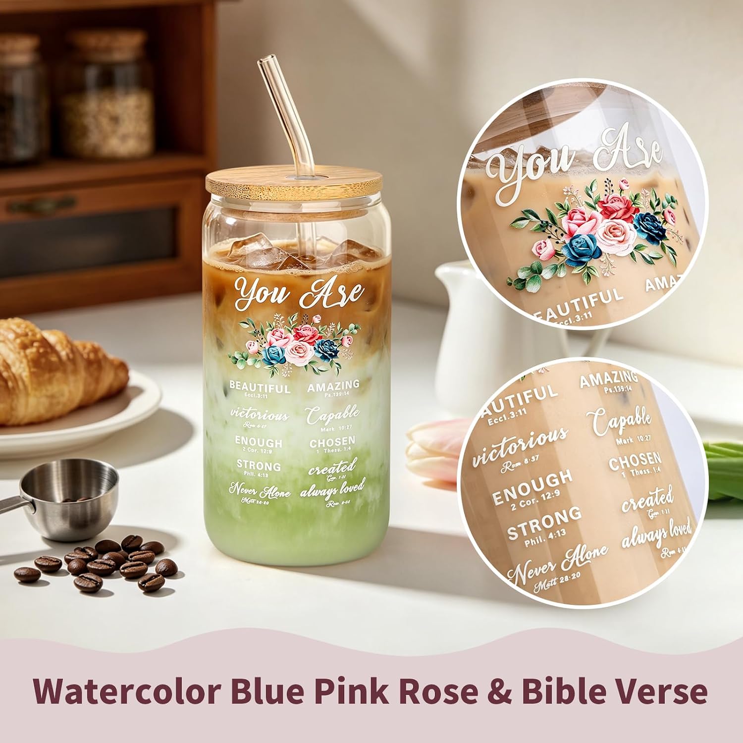 Thumbnail 1 de Floral Iced Glass Cup, 16 oz