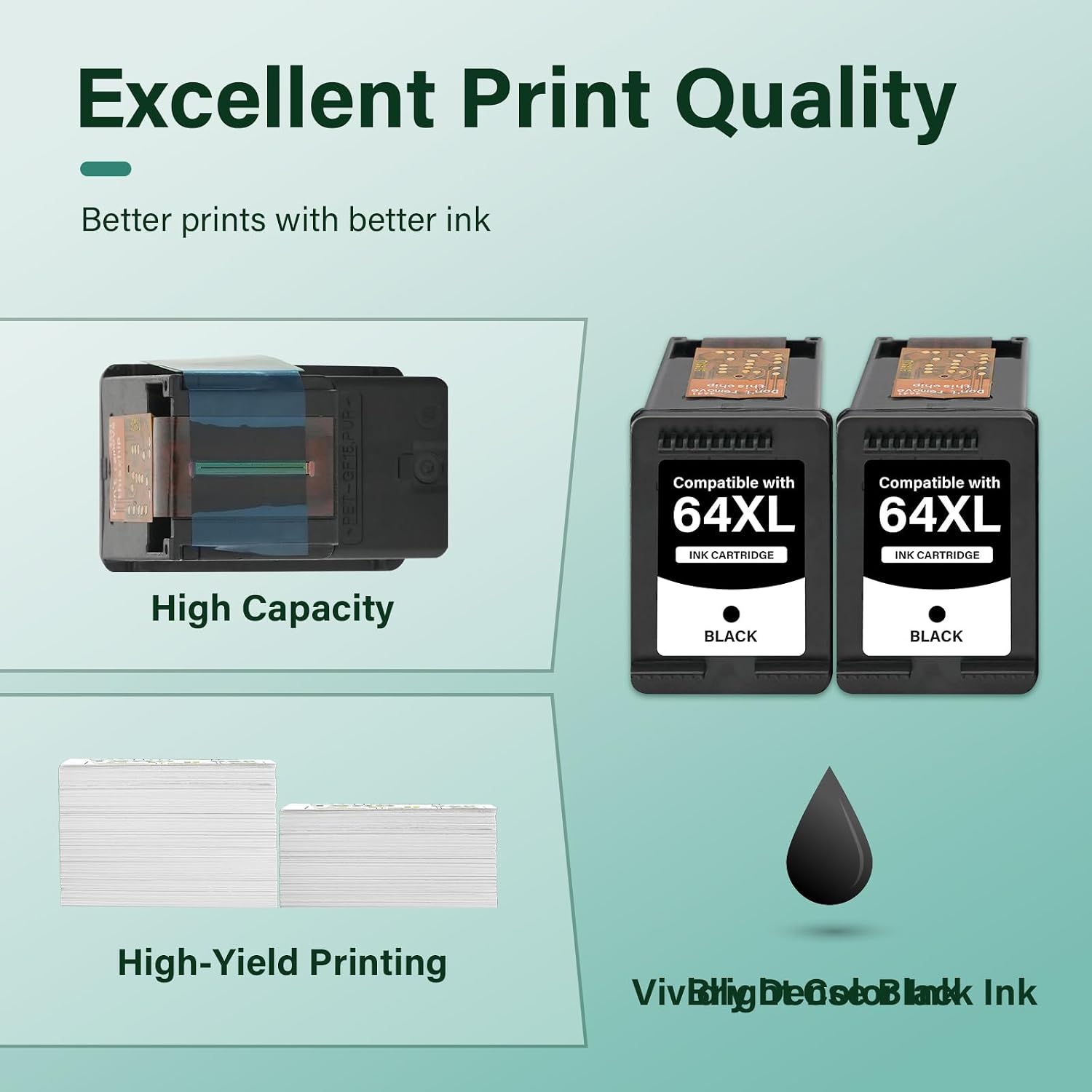 Thumbnail 5 de Cool Toner 64 64XL Black Ink Cartridge, 2-Pack for HP Envy Printers