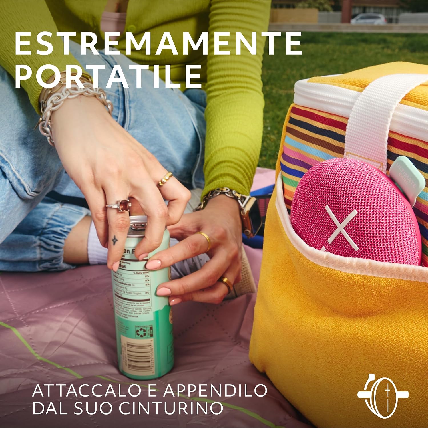 Detalle de Ultimate Ears Miniroll – Altoparlante Bluetooth impermeabile IP67, 12 ore di autonomia, 40 m di raggio d’azione, Calming Pink