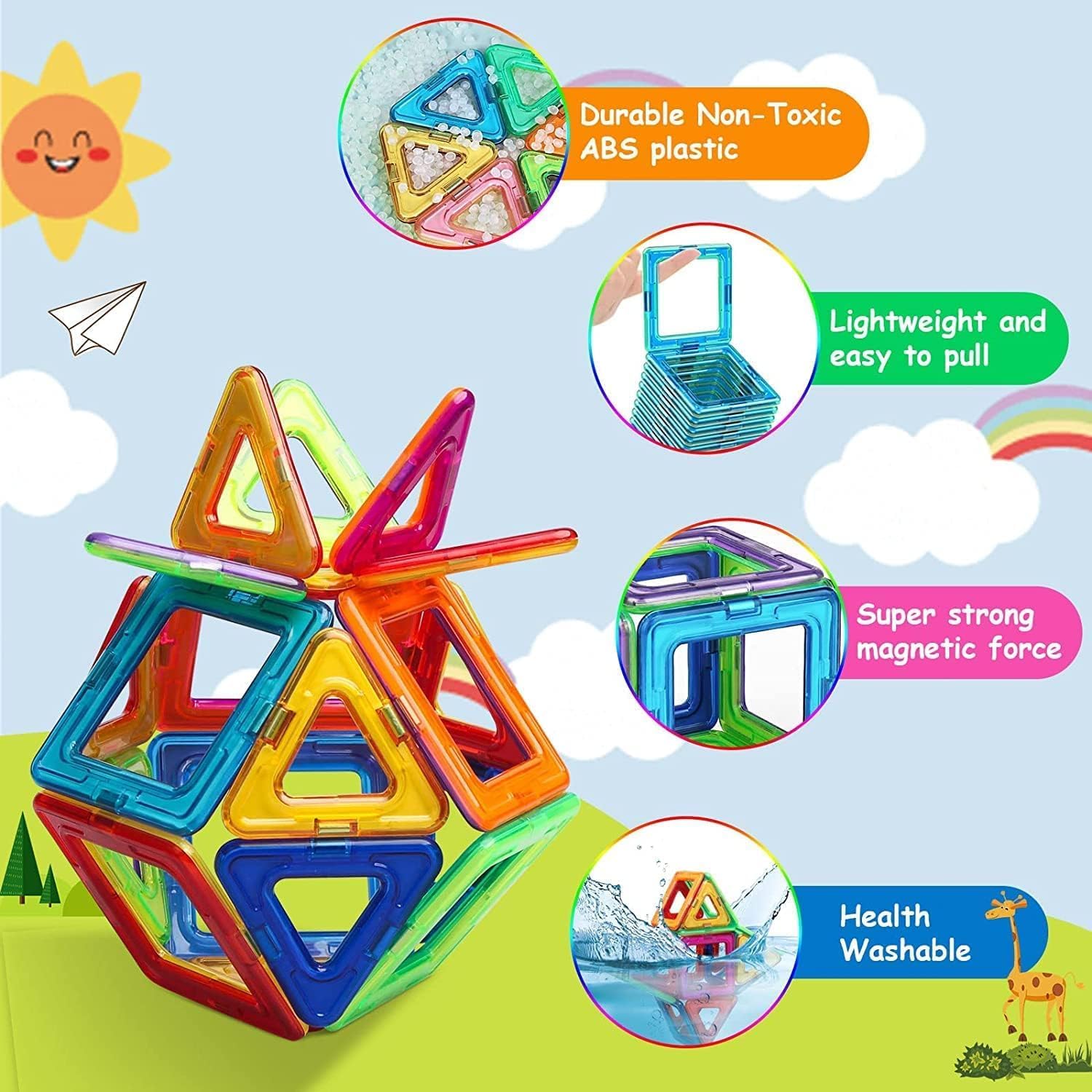 Detalle de AUOLTE magnetic tiles 38 piece STEM toy