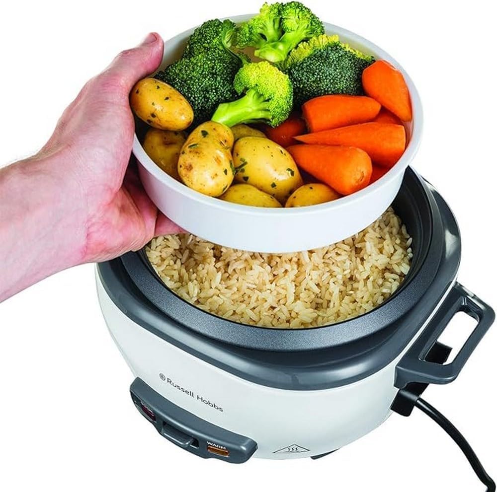 Thumbnail 3 de Russell Hobbs Reiskocher klein [medium] 0,8 l – Dampfgareinsatz, Warmhaltefunktion, antihaftbeschichteter Gartopf (27030-56)