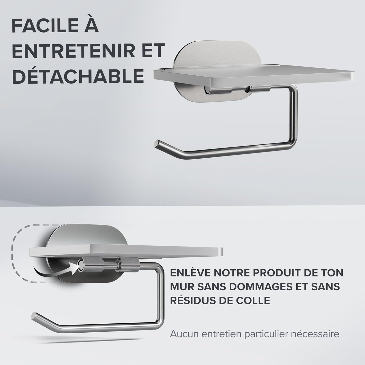 Thumbnail 3 de Ovimar Helnaes Porte-rouleau de Papier Toilette avec Étagère en Verre Argenté 3M – Autocollant à Coller