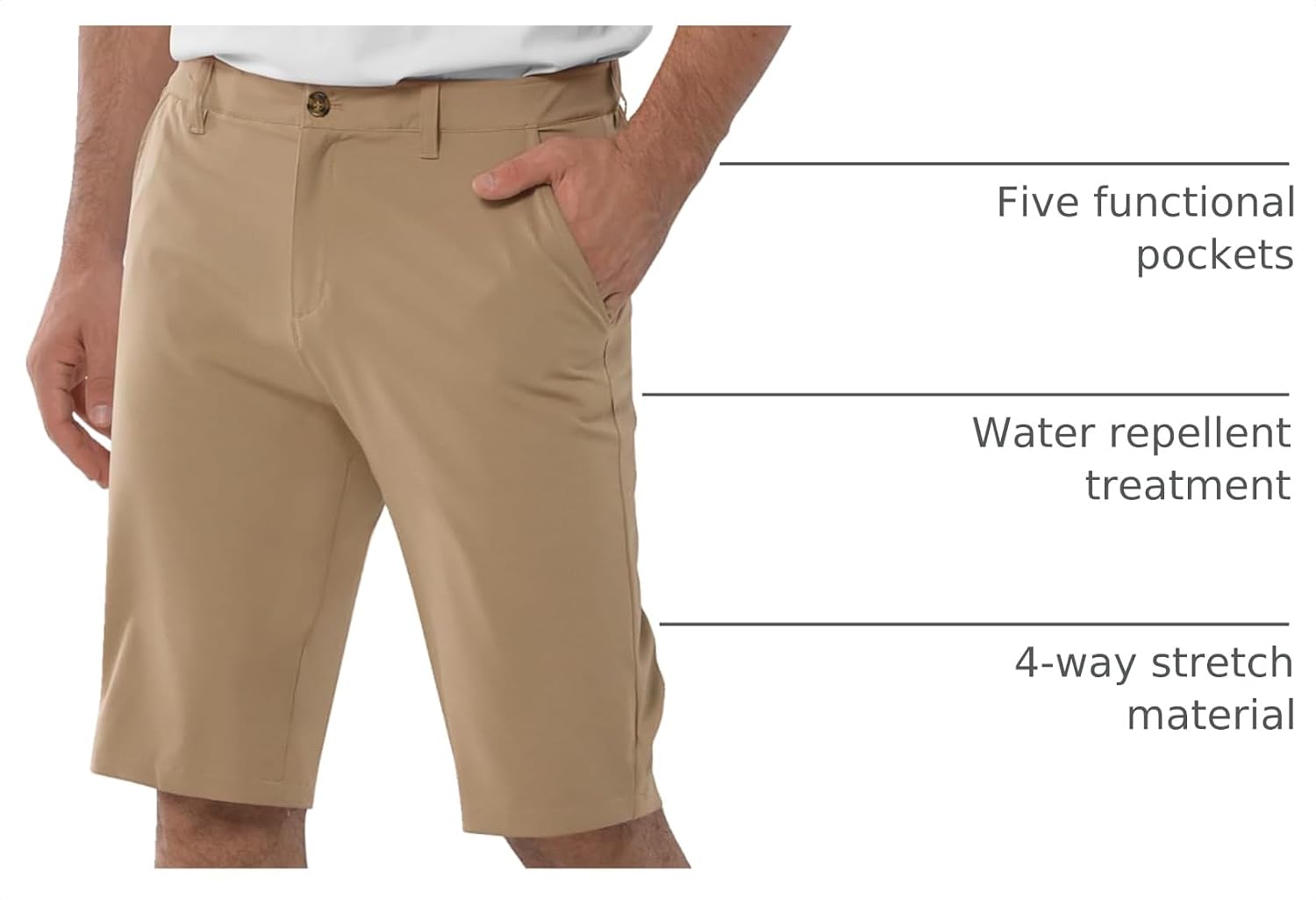 Detalle de 33,000ft Men's Golf Shorts Dry Fit — Lightweight, Quick-Dry Stretch with 11" Inseam