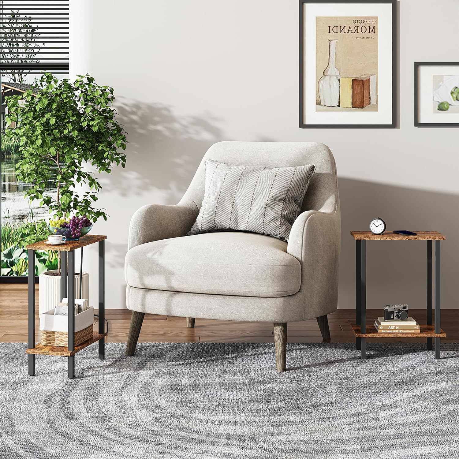 Thumbnail 6 de TUTOTAK Small Side Table: Narrow 2-Tier Skinny Sofa Table (Set of 2) in Brown TB01BB0622EU