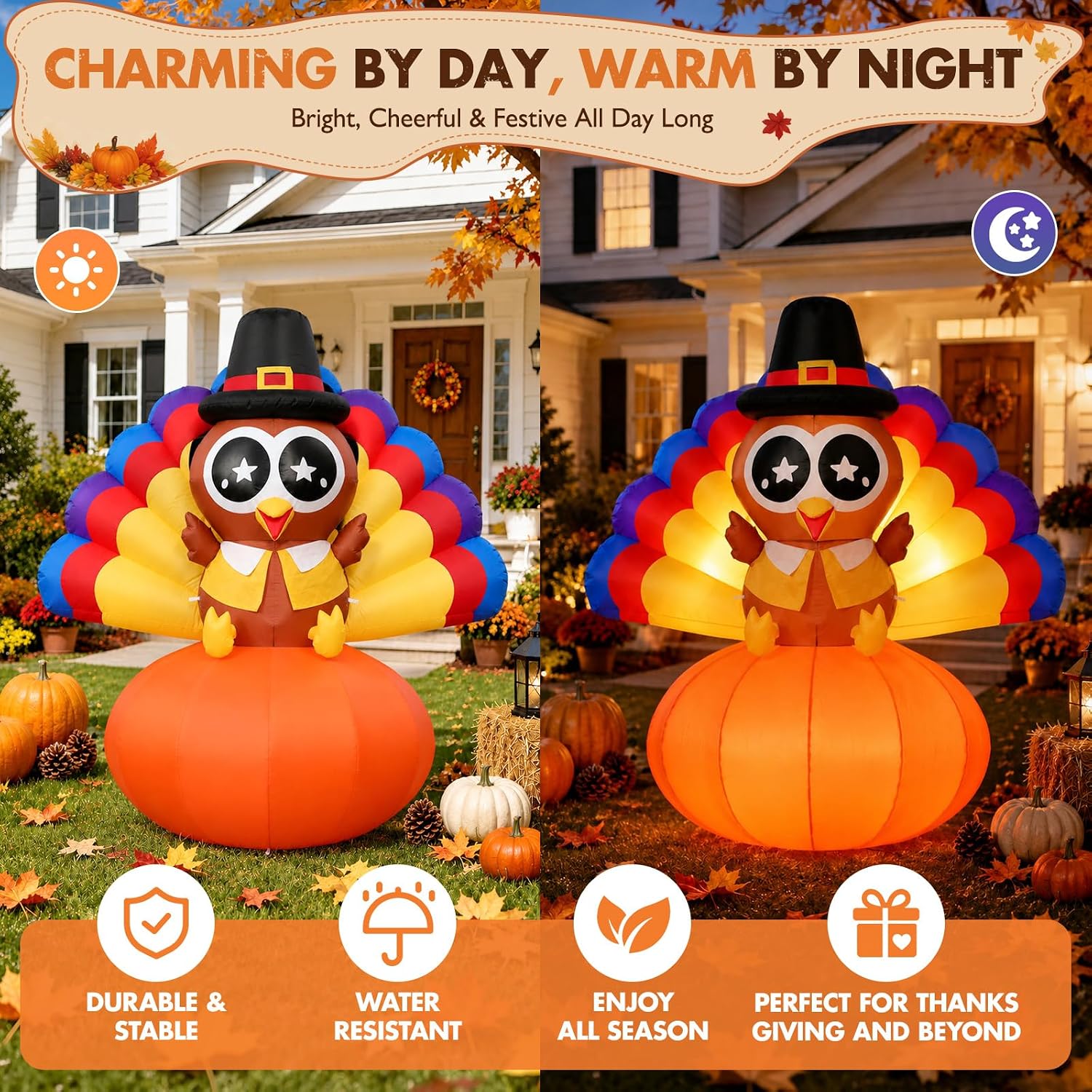 Thumbnail 4 de Thanksgiving Inflatable Turkey Decoration, 6.5 ft