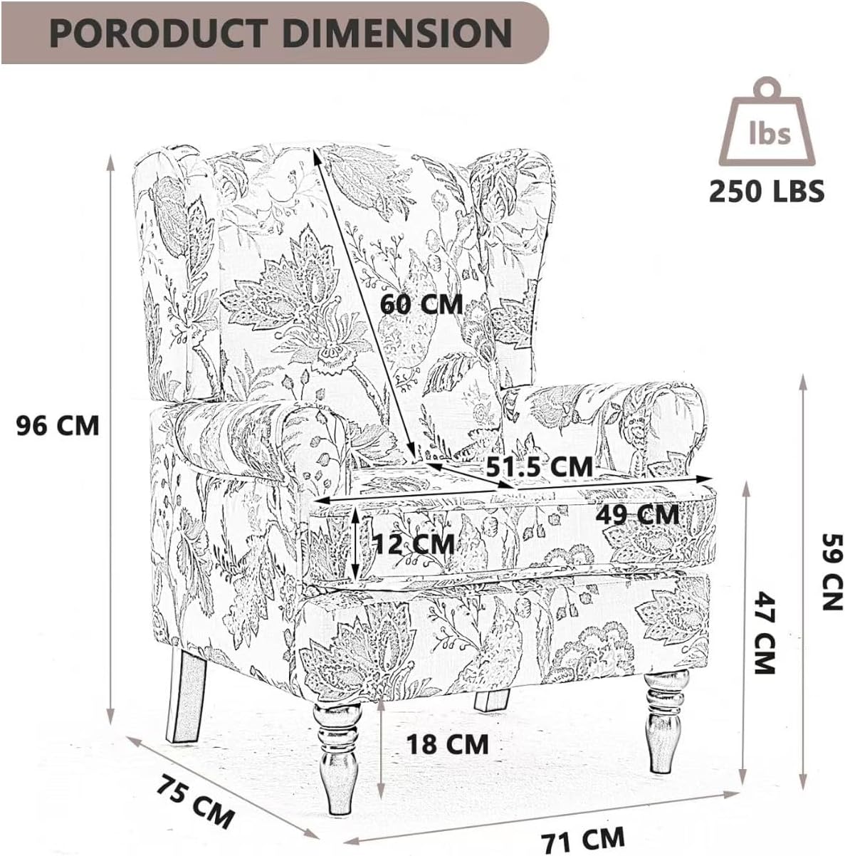 Detalle de KEIKI Striped Wingback Accent Chair