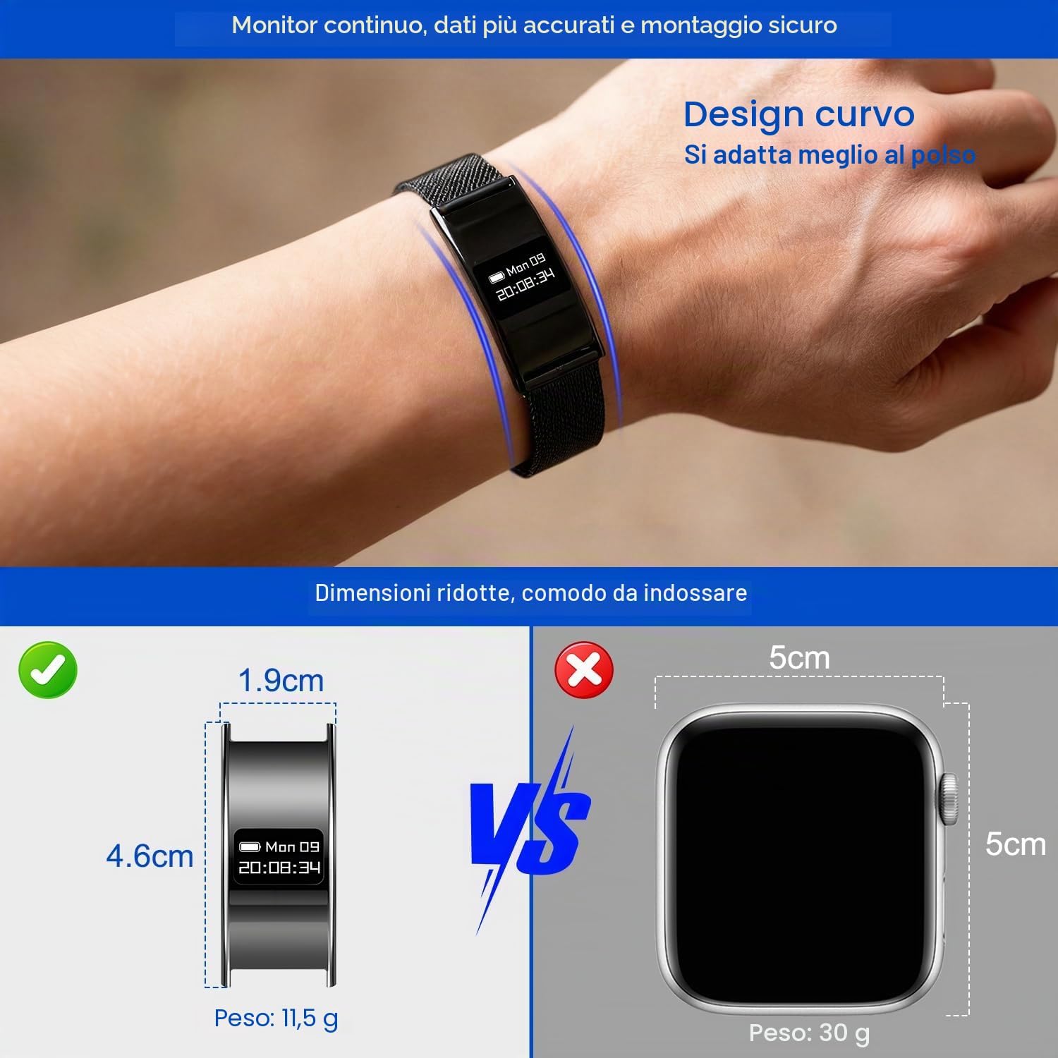 Detalle de Fitness Tracker Smart Band Donna Uomo con Nx Wear: monitoraggio salute 24/7, SpO2 e sonno, IPX8