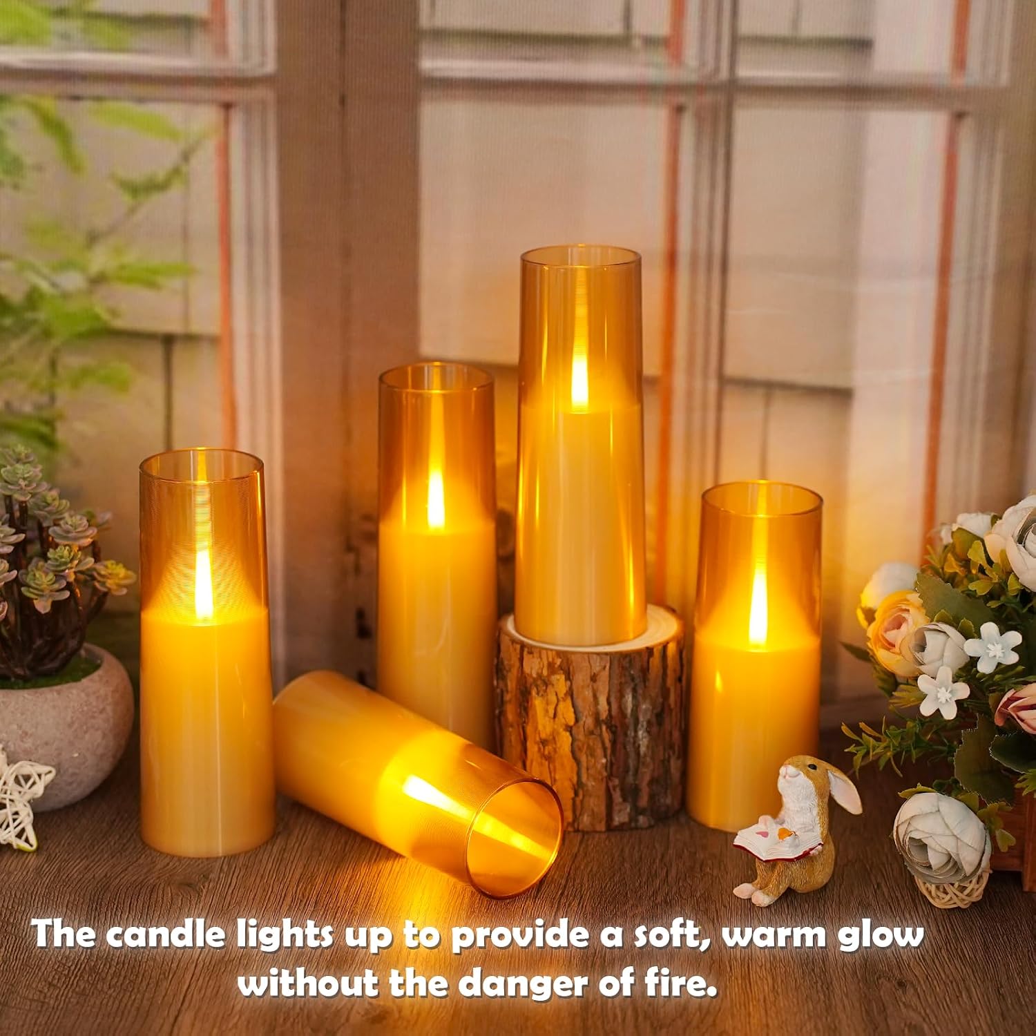 Detalle de kakoya WYLZ-005 Flameless LED Candle Set, 7 Gold Acrylic Pillars with Remote