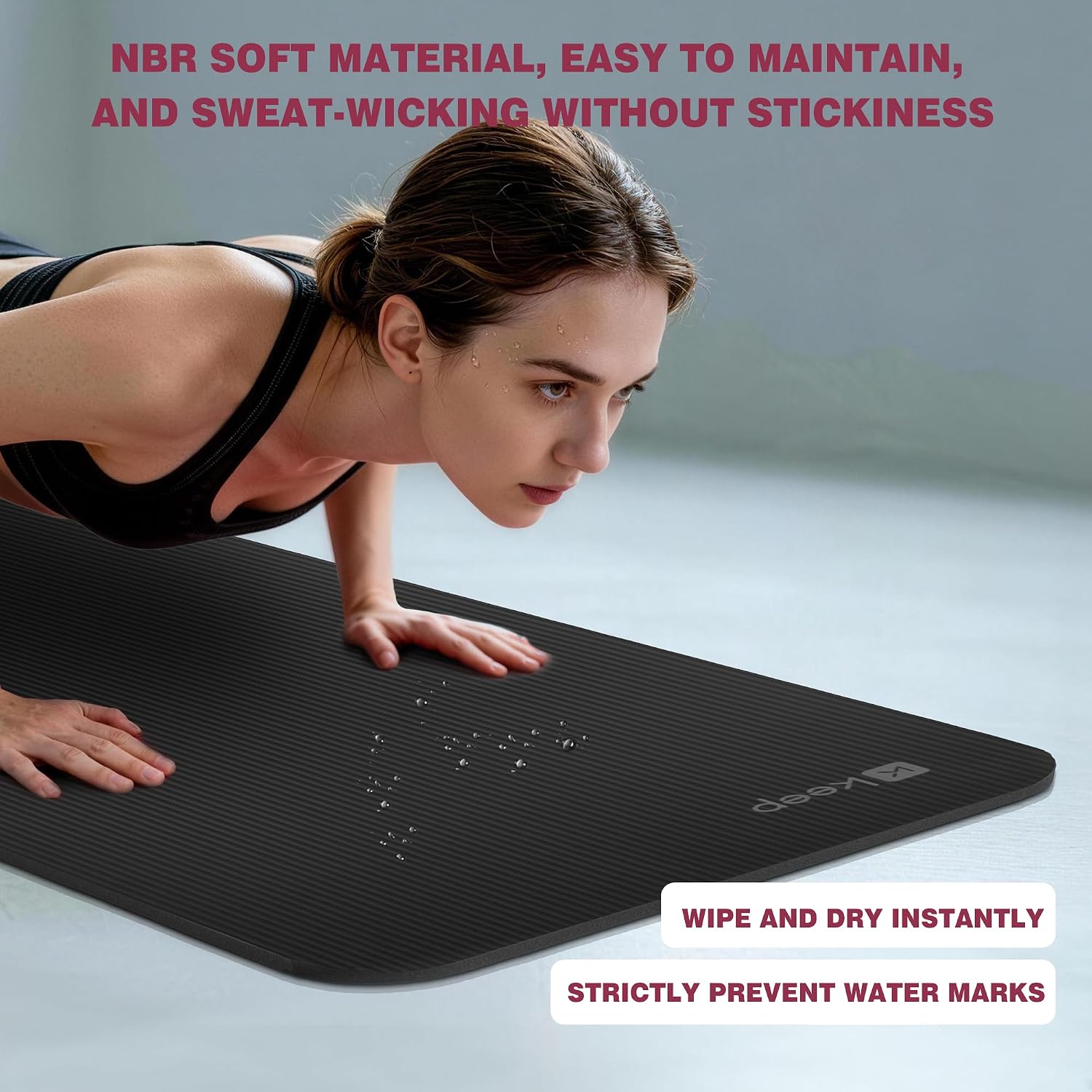 Thumbnail 5 de KEEP Extra Thick NBR Yoga Mat, 10mm Cushioning, Black