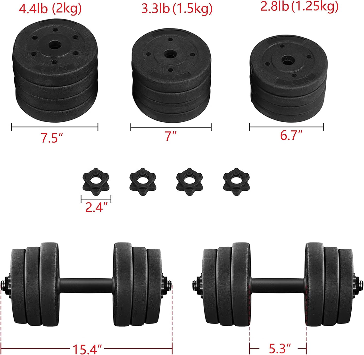 Detalle 2 de Yaheetech Adjustable Dumbbell Set with Concrete-Filled Plates