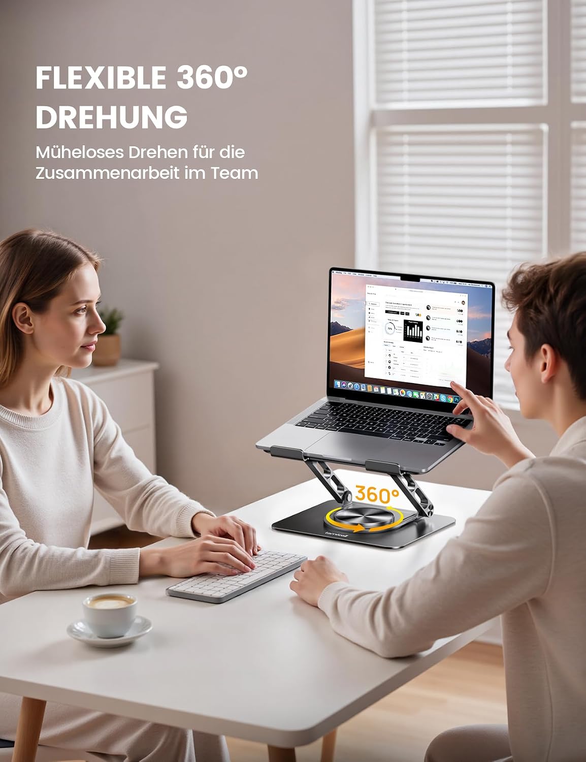 Detalle 2 de Lamicall Laptop Ständer – Verstellbarer 360° Laptopständer aus Aluminium, faltbar, kompatibel mit 10–17,3