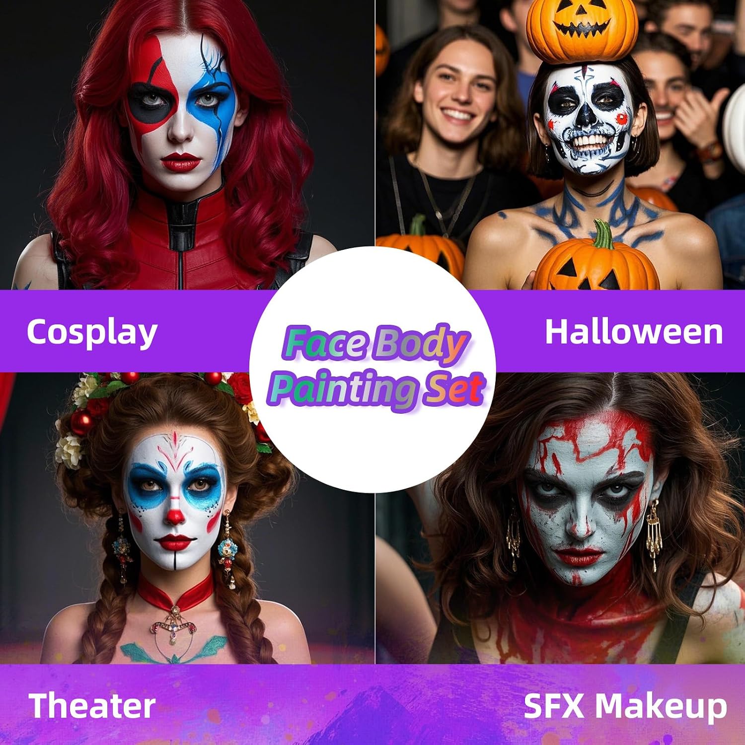 Detalle 2 de YBUETE Orange Face & Body Paint: professionelle Orange Gesichtsfarbe für Halloween, Cosplay und SFX-Make-up