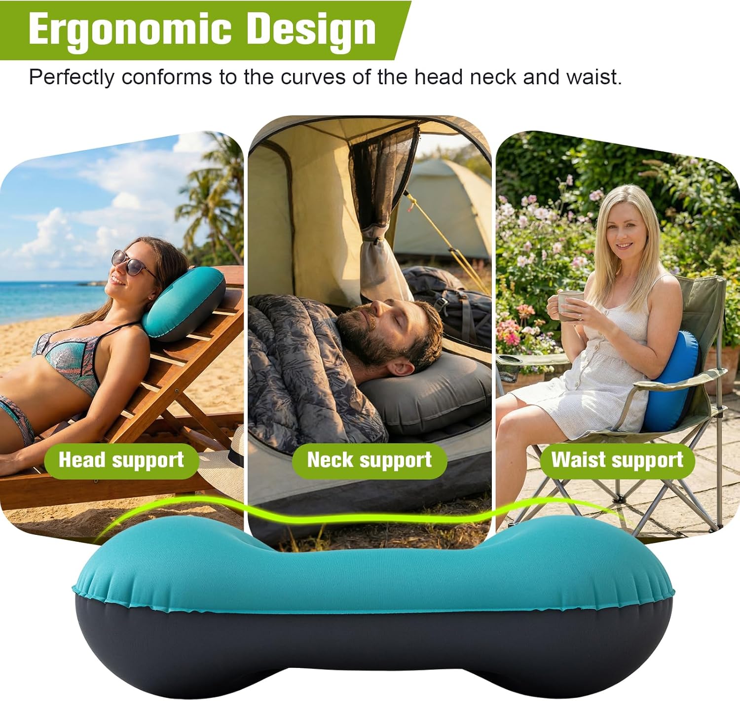 Thumbnail 3 de JetsCush Camping Pillow lightweight compact inflatable travel pillow with ergonomic support (Teal)
