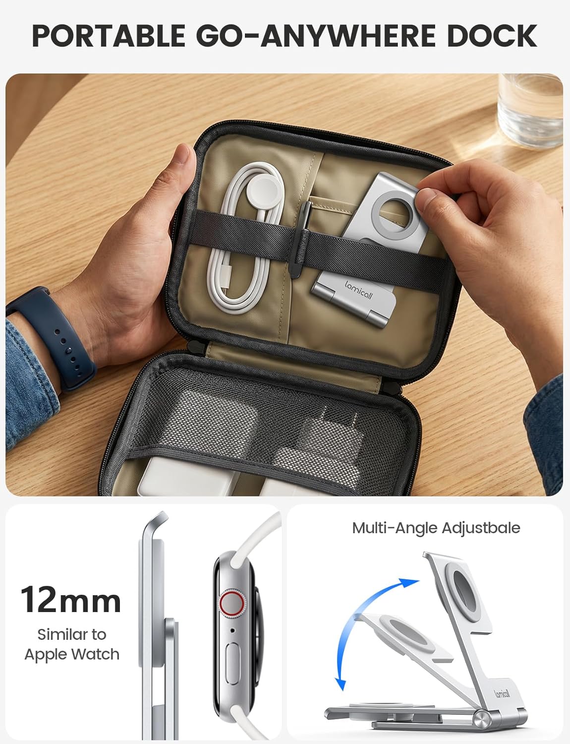 Thumbnail 3 de Lamicall Foldable Apple Watch Charger Stand (Ultra-Thin) – desk dock with cable organiser, Silver