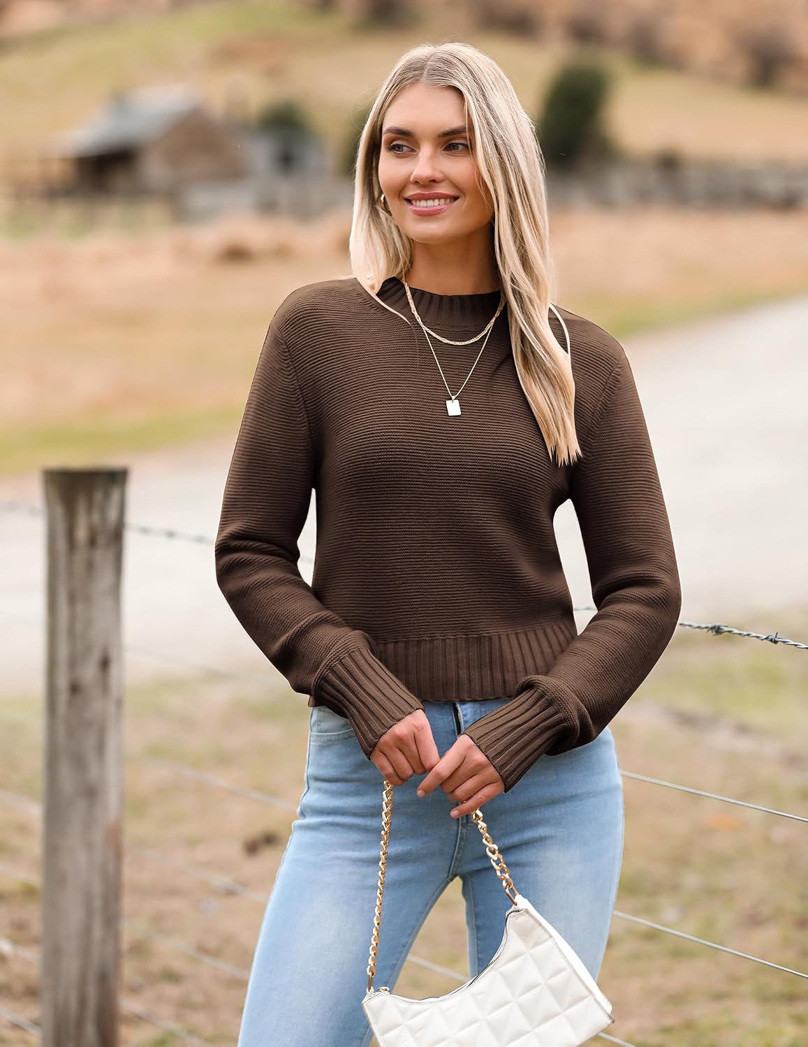 Detalle 2 de Zeagoo Round Neck Cropped Sweater for Women 2025