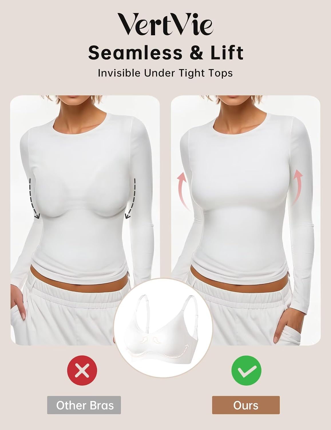 Detalle de Vertvie Women's Seamless Jelly Bras: Wireless Comfort Push-Up Bralette with Full Coverage
