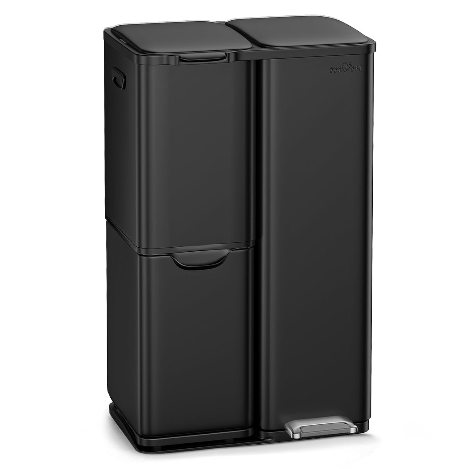 Detalle de mVm 3-Compartment Kitchen Trash Can, 16-Gallon Black Stainless Steel