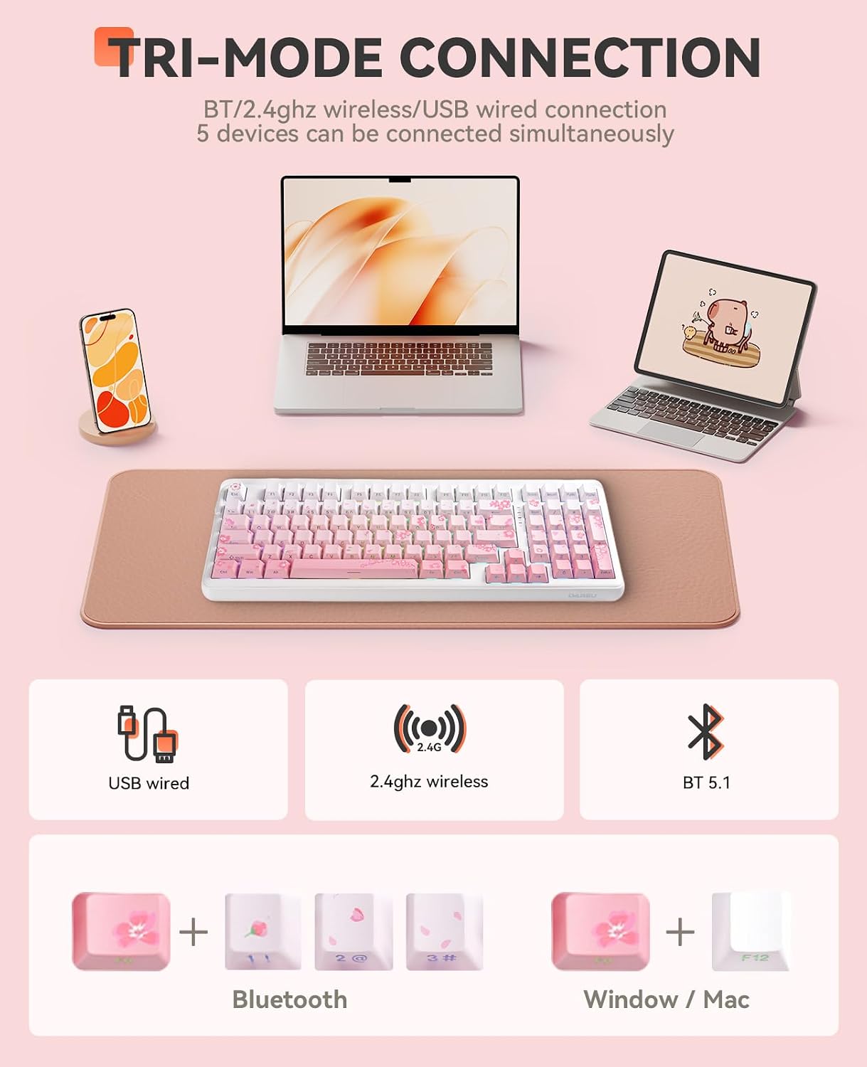 Thumbnail 2 de DAREU EK98PRO Sakura Pink Mechanische Gaming-Tastatur – 98% Layout, Gasket Mount, Hot Swap, 4000 mAh Akku