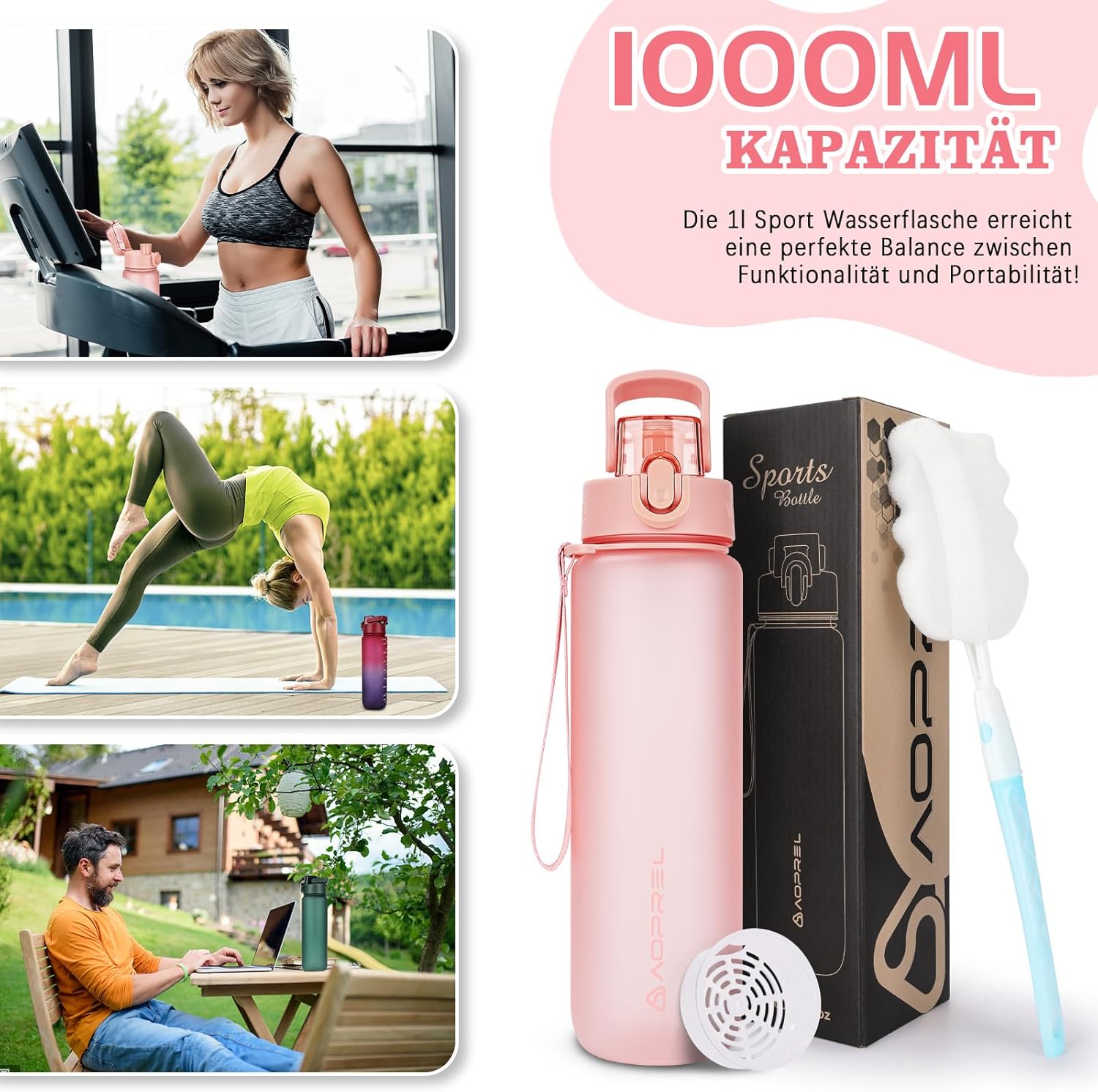 Thumbnail 6 de AOPREL Trinkflasche 1l – BPA-frei, mit Filter, aus Tritan, auslaufsicher für Fitness, Wandern und Büro