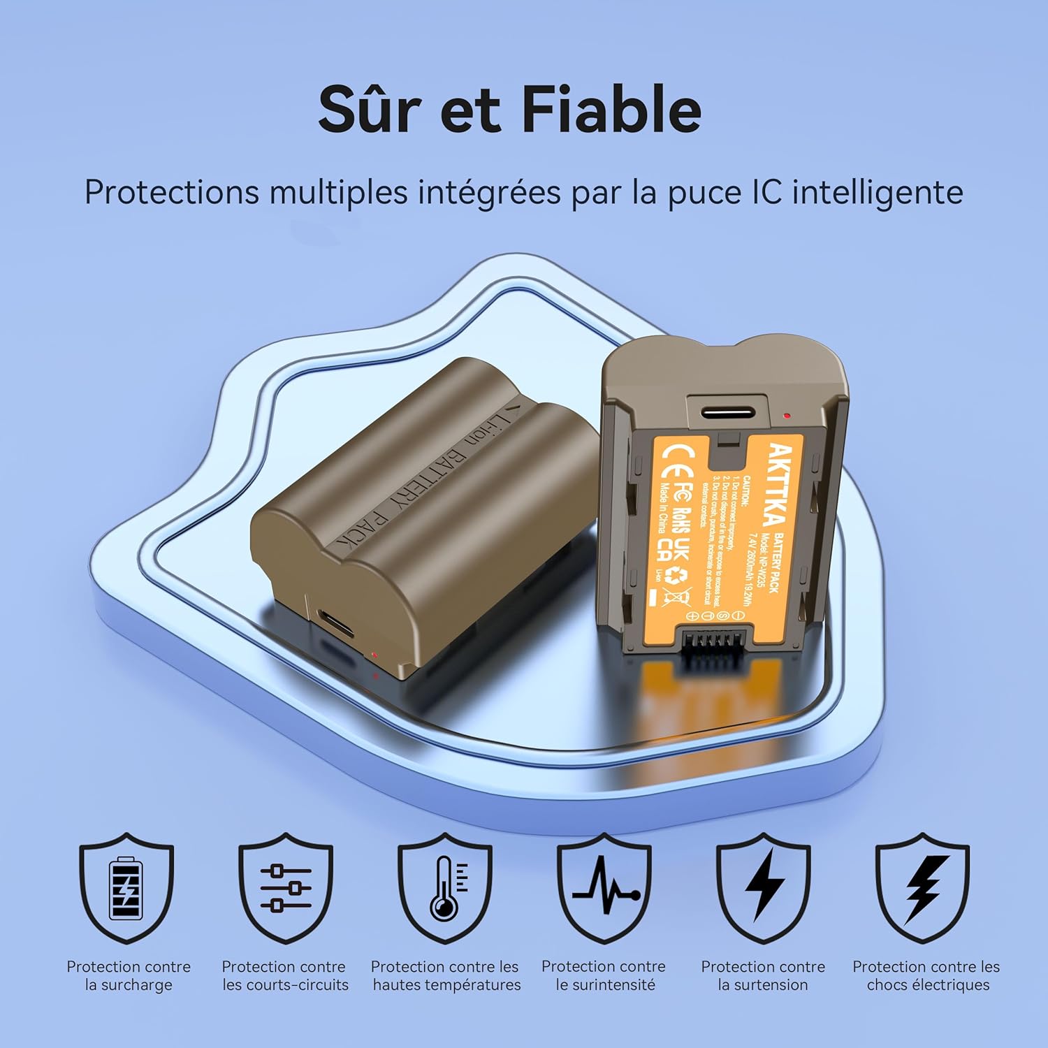 Detalle de Kit AKTTKA NP-W235 – 2x 2600 mAh avec station de charge USB-C pour Fuji X-T4/X-T5 et GFX/X-H2S