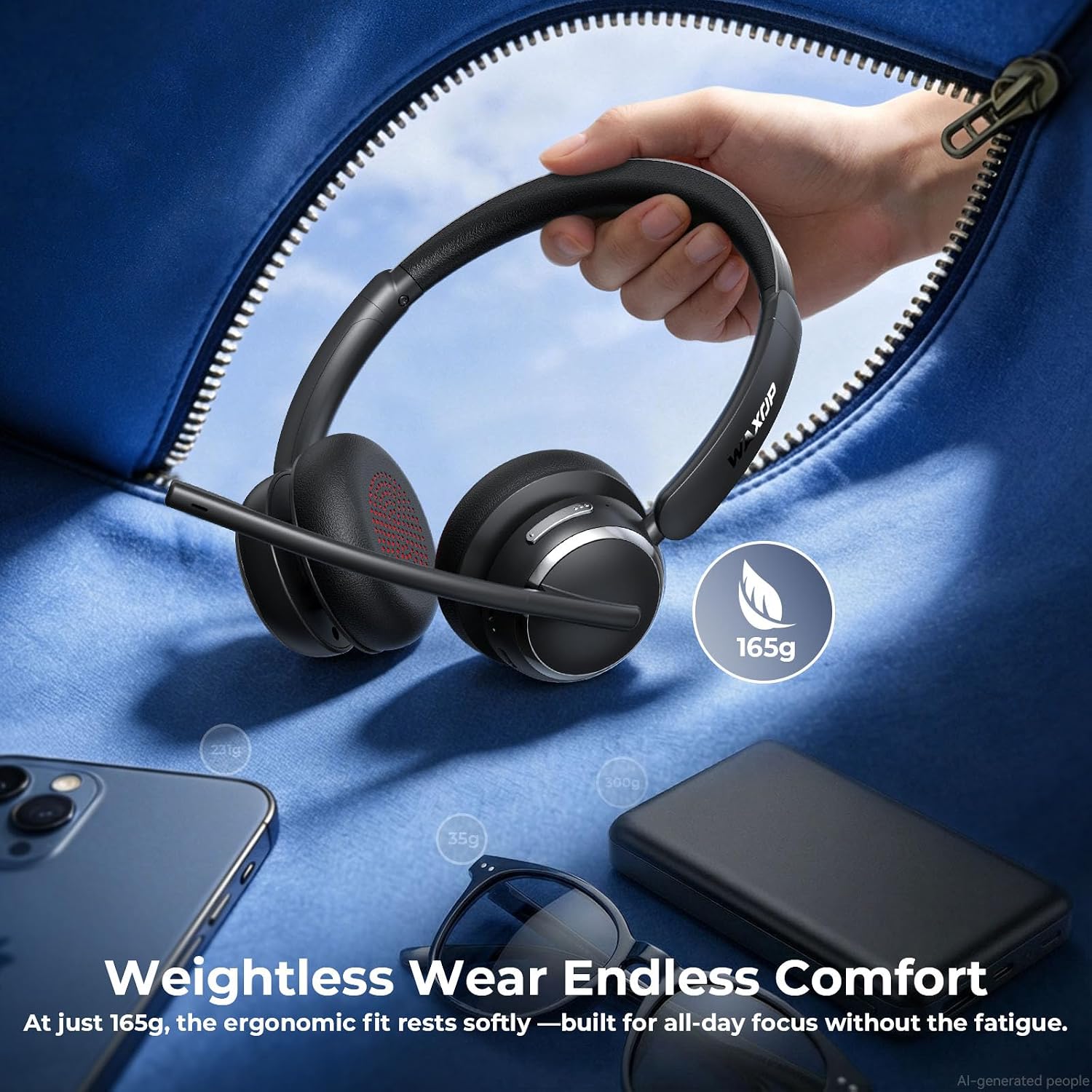 Detalle de Wireless Headset with Mic for Work: Bluetooth 6.0, AI Noise Cancelling Mic, 65-Hour Battery