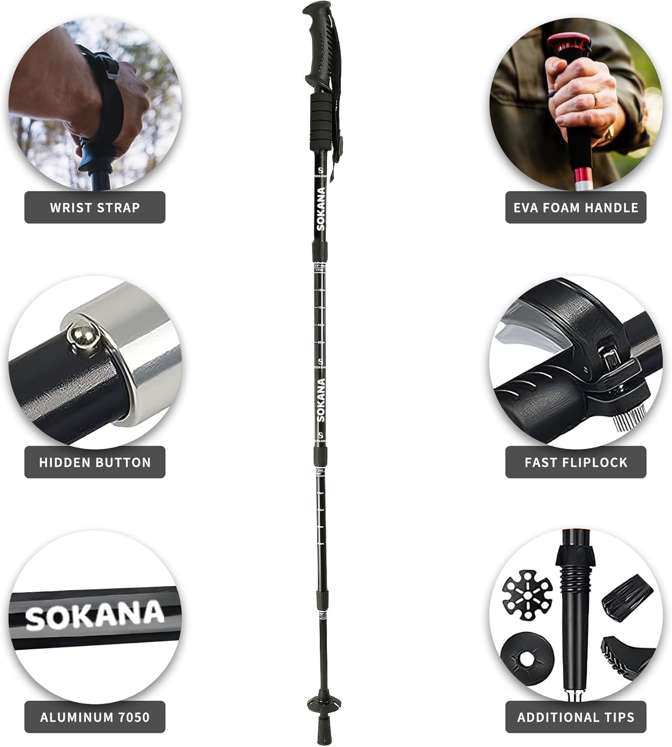 Thumbnail 1 de SOKANA Walking Poles 2-Pack Folding Walking Sticks with Quick Lock System, Lightweight Trekking Poles