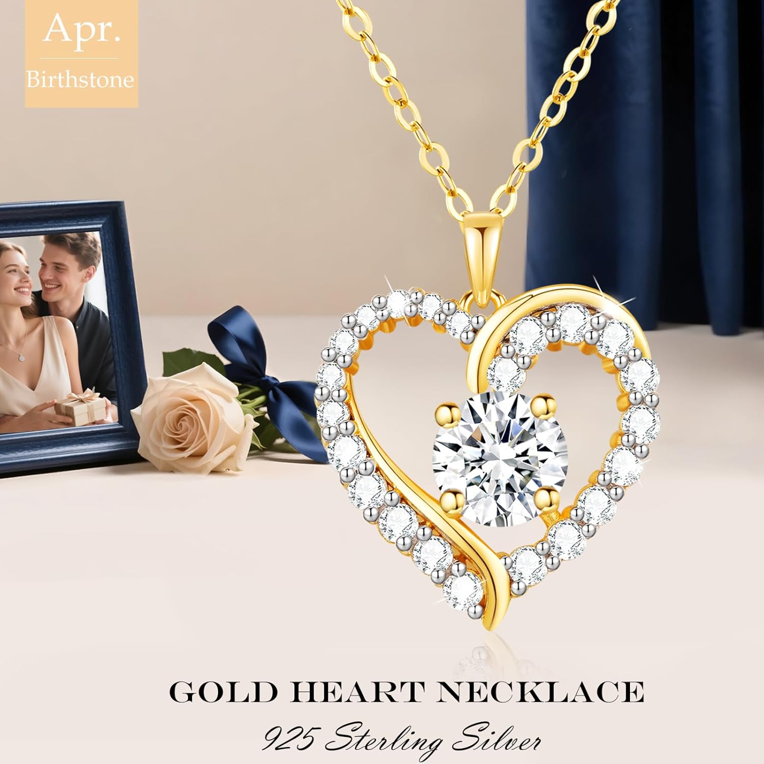 Thumbnail 1 de LAVUMO Damen-Halskette 14K Gold Herz mit Geburtsstein | 925er Silber, Doppelherz-Design