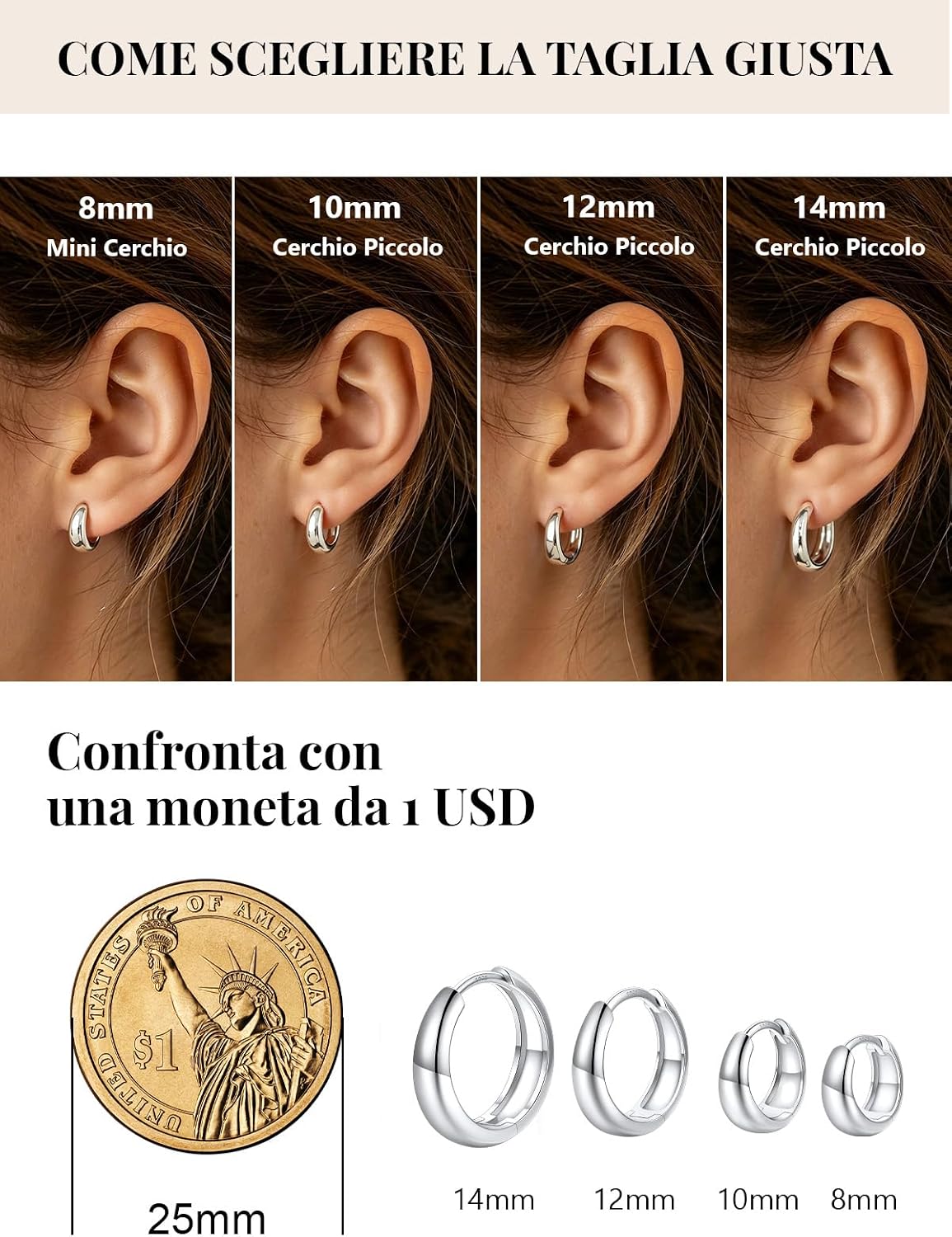 Detalle de Silvora Orecchini Cerchio Argento 925 – Cerchi piccoli eleganti in argento con montatura in rame