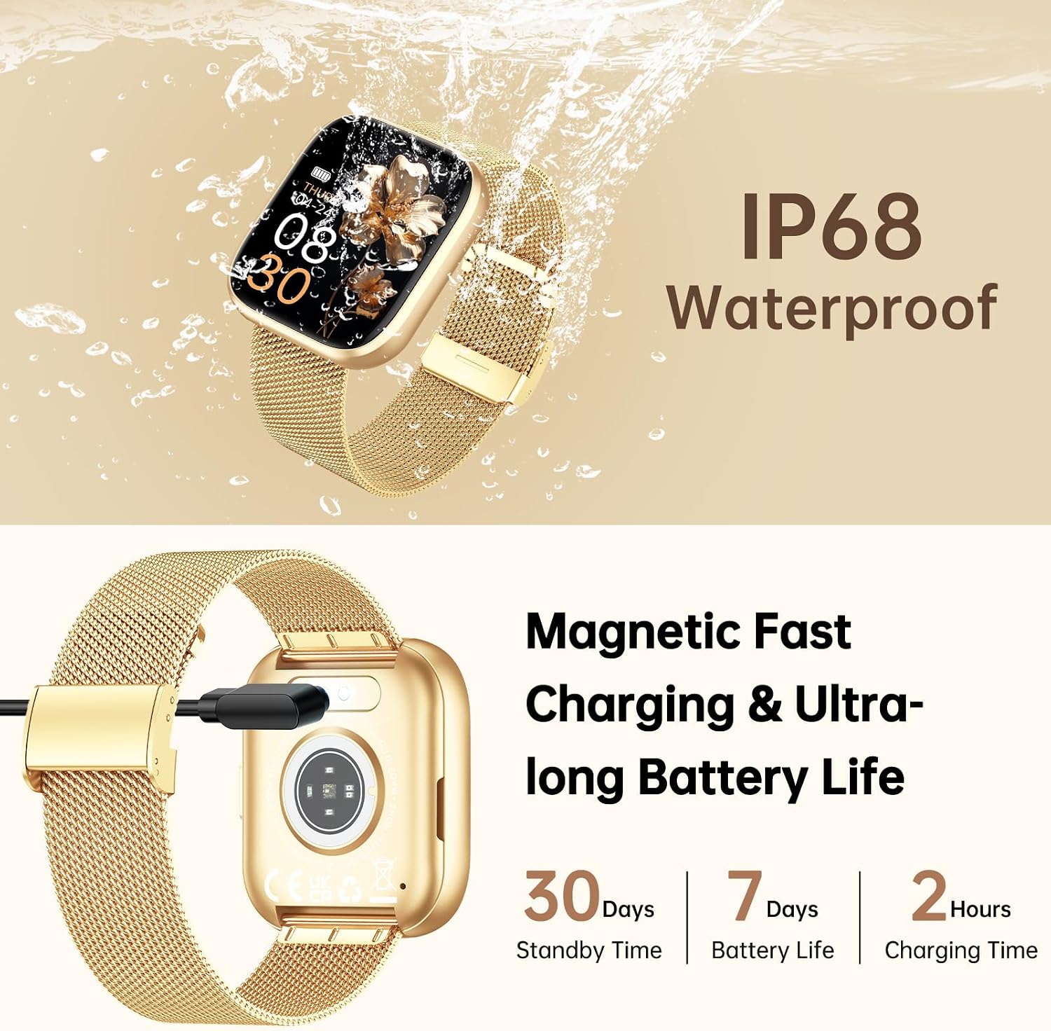 Detalle de Taopodo P114 Damen-Smartwatch mit Telefonfunktion – 1,85" Display, 120+ Sportmodi, IP68 & Gesundheitsfunktionen